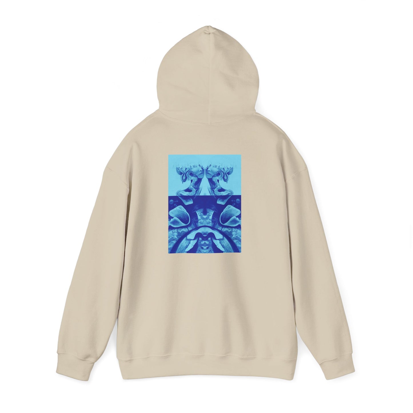 AMRU Minimal Logo Hoodie with Blue Abstract Back Print