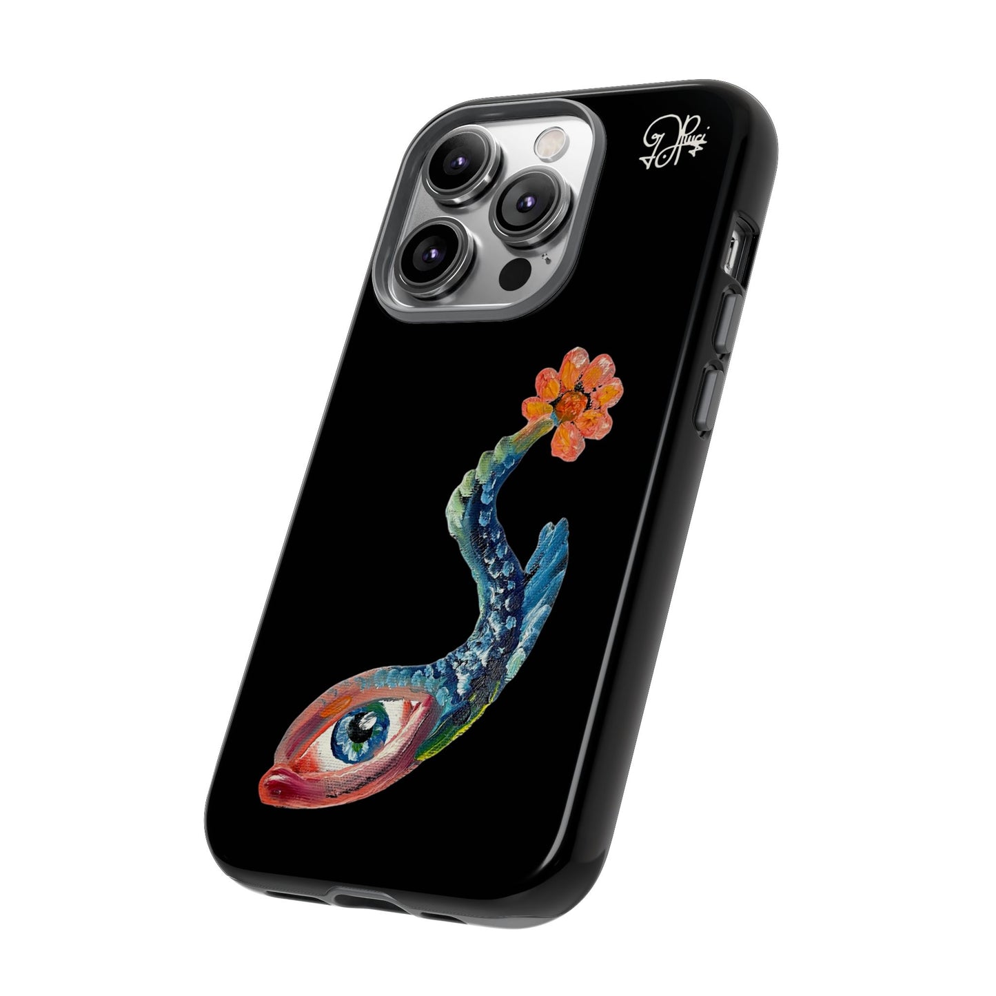 Koi Eye Tough Phone Case — Colorful Surreal Fish Design on Black