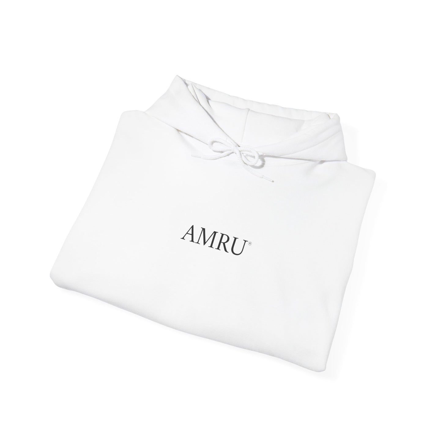 AMRU Minimal Front Logo Hoodie with Surreal Cityscape Back Graphic