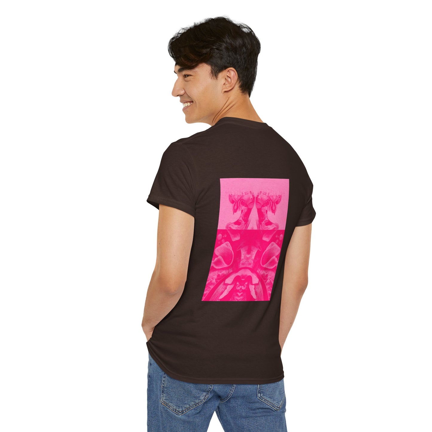 Graphic Tee — Hot Pink Abstract Mirror Design