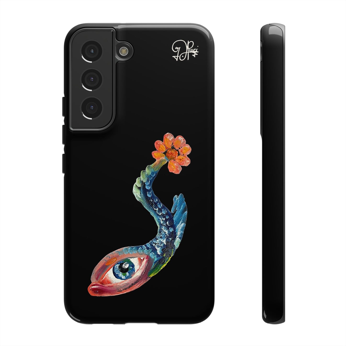 Koi Eye Tough Phone Case — Colorful Surreal Fish Design on Black