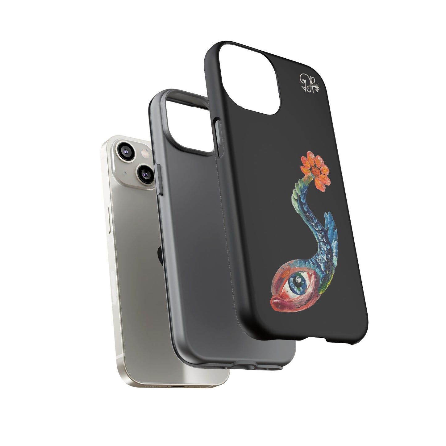 Koi Eye Tough Phone Case — Colorful Surreal Fish Design on Black