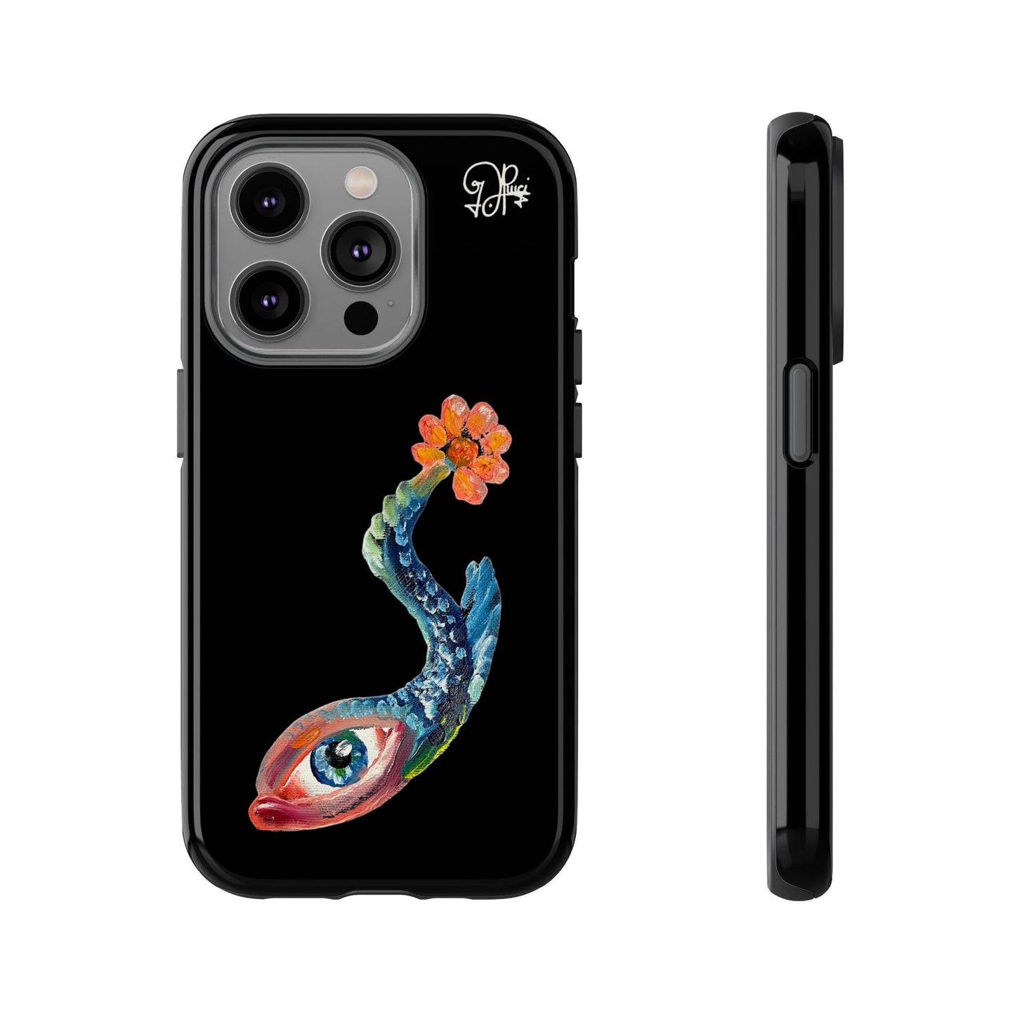 Koi Eye Tough Phone Case — Colorful Surreal Fish Design on Black
