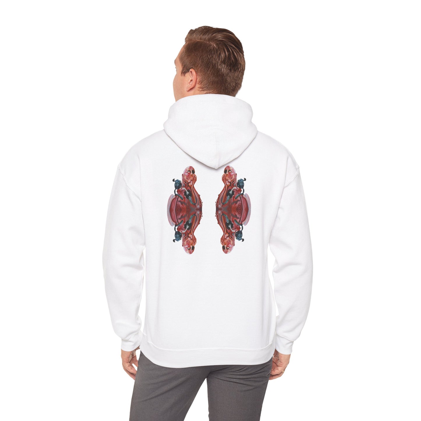 AMRU Minimal Logo Hoodie — Rose Skull Mirror Back Graphic Hoodie