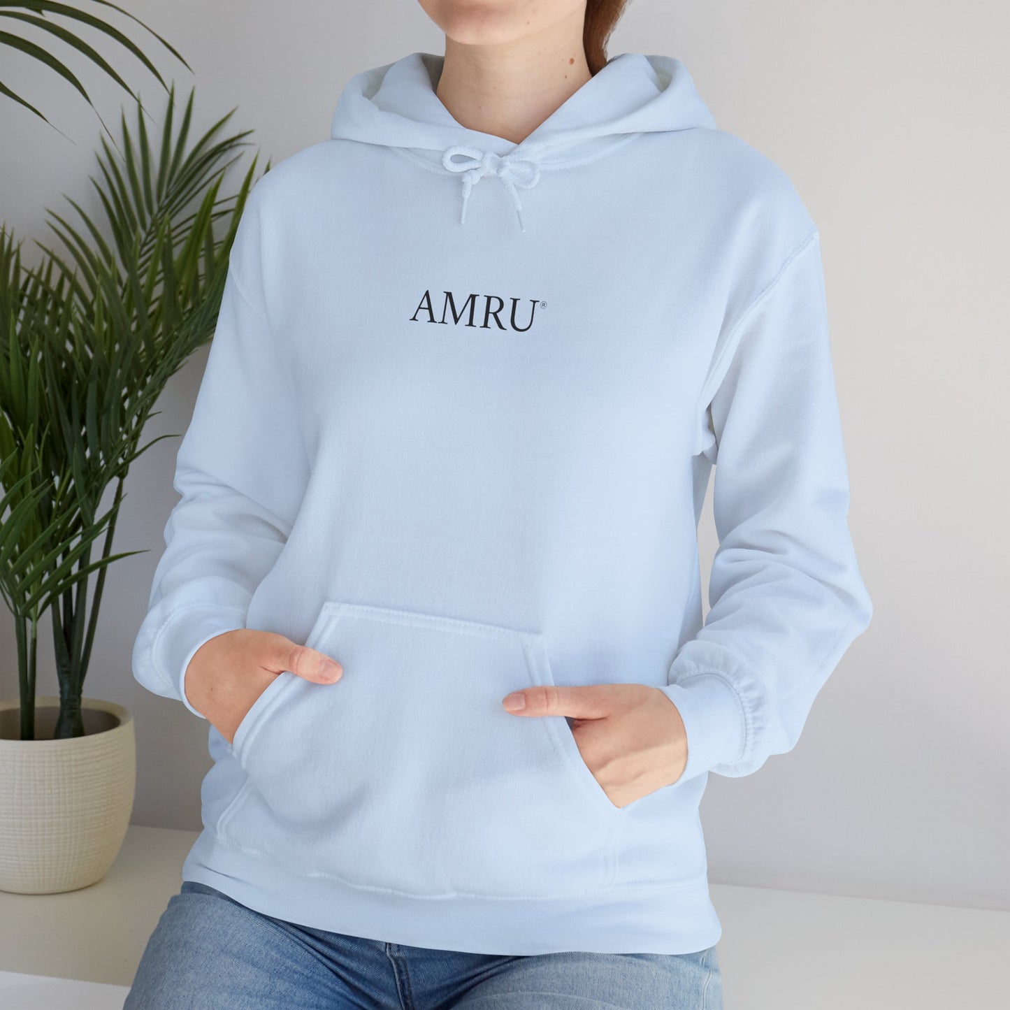 Surreal Portrait Hoodie — 'AMRU' Minimal Front, Colorful Cosmic Back Art