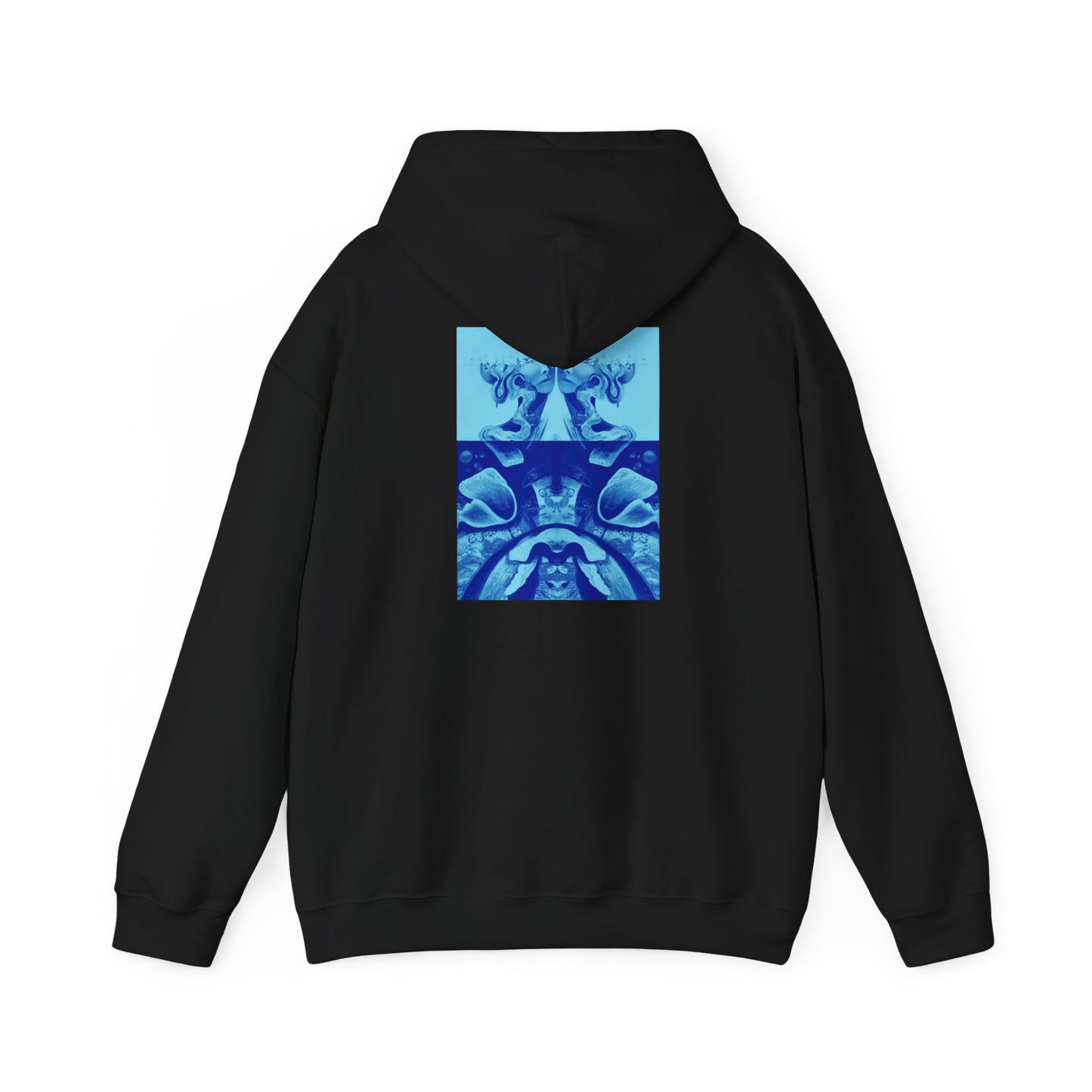 AMRU Minimal Logo Hoodie with Blue Abstract Back Print