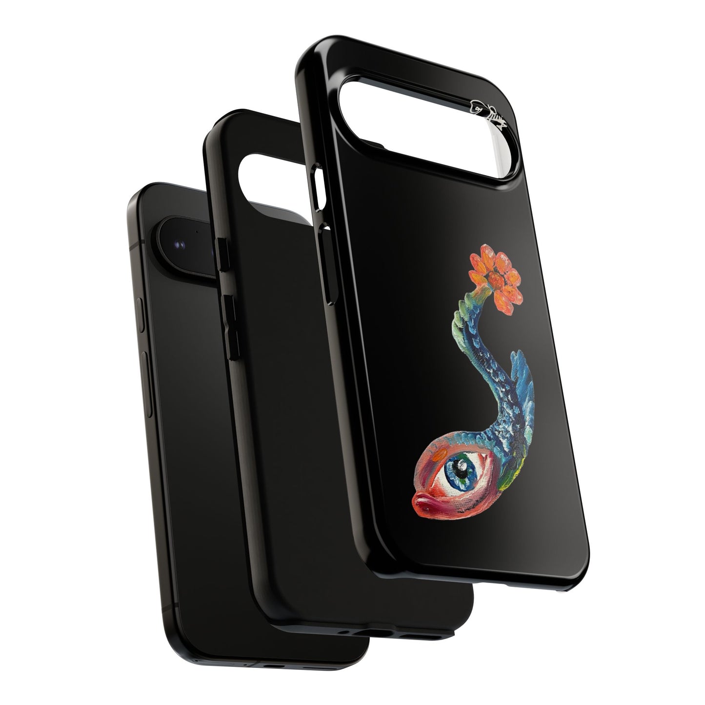 Koi Eye Tough Phone Case — Colorful Surreal Fish Design on Black