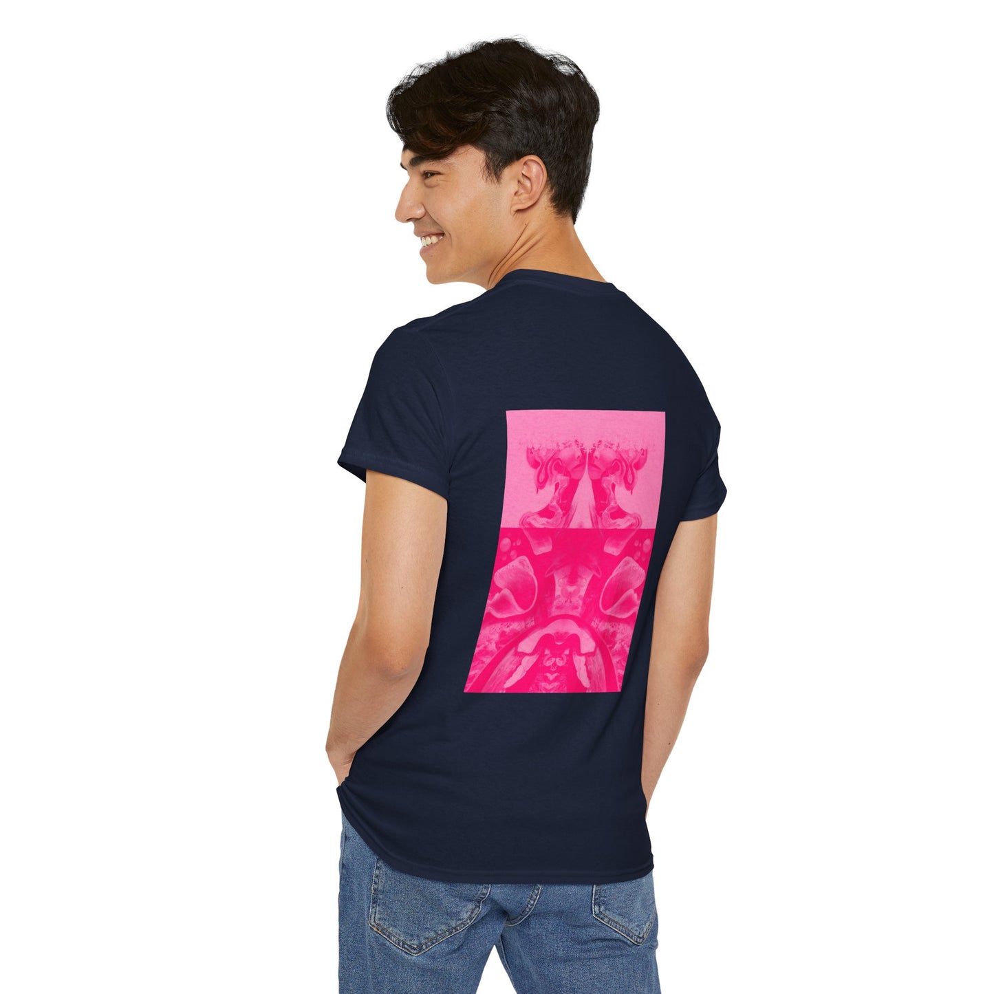 Graphic Tee — Hot Pink Abstract Mirror Design