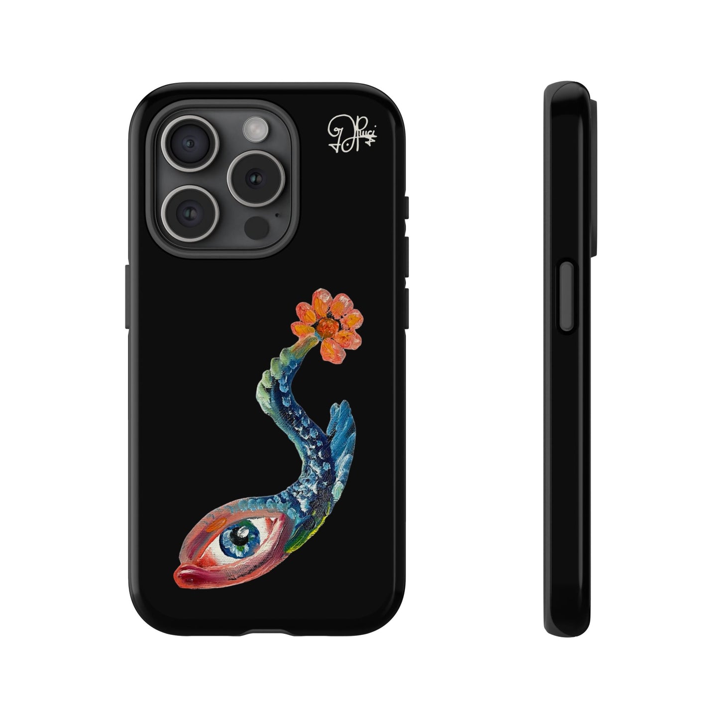 Koi Eye Tough Phone Case — Colorful Surreal Fish Design on Black