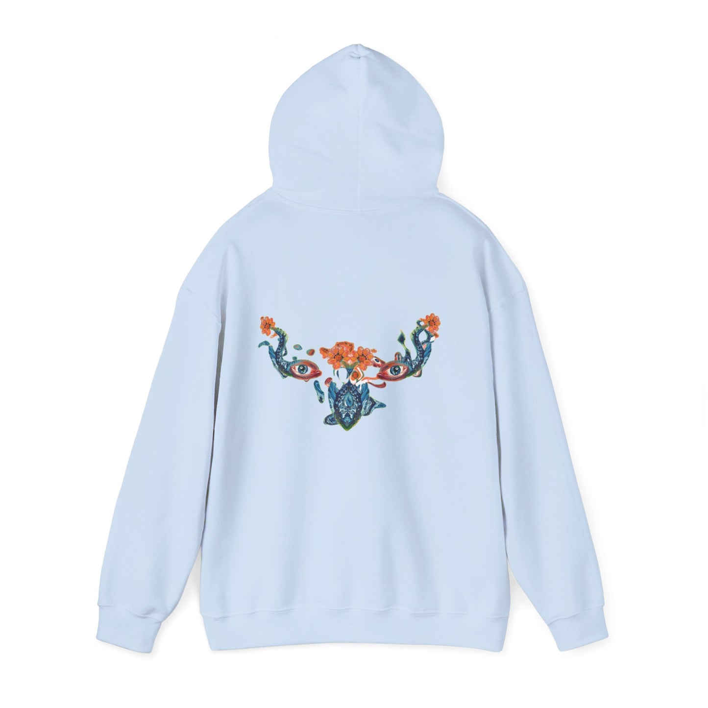 Floral Vine AMRU Hoodie — Minimal Logo Front, Embroidered Floral Back Sweatshirt