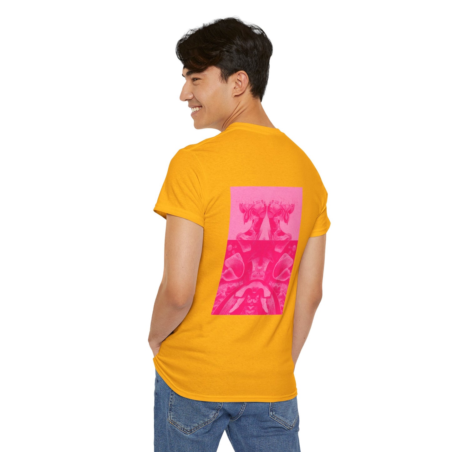 Graphic Tee — Hot Pink Abstract Mirror Design