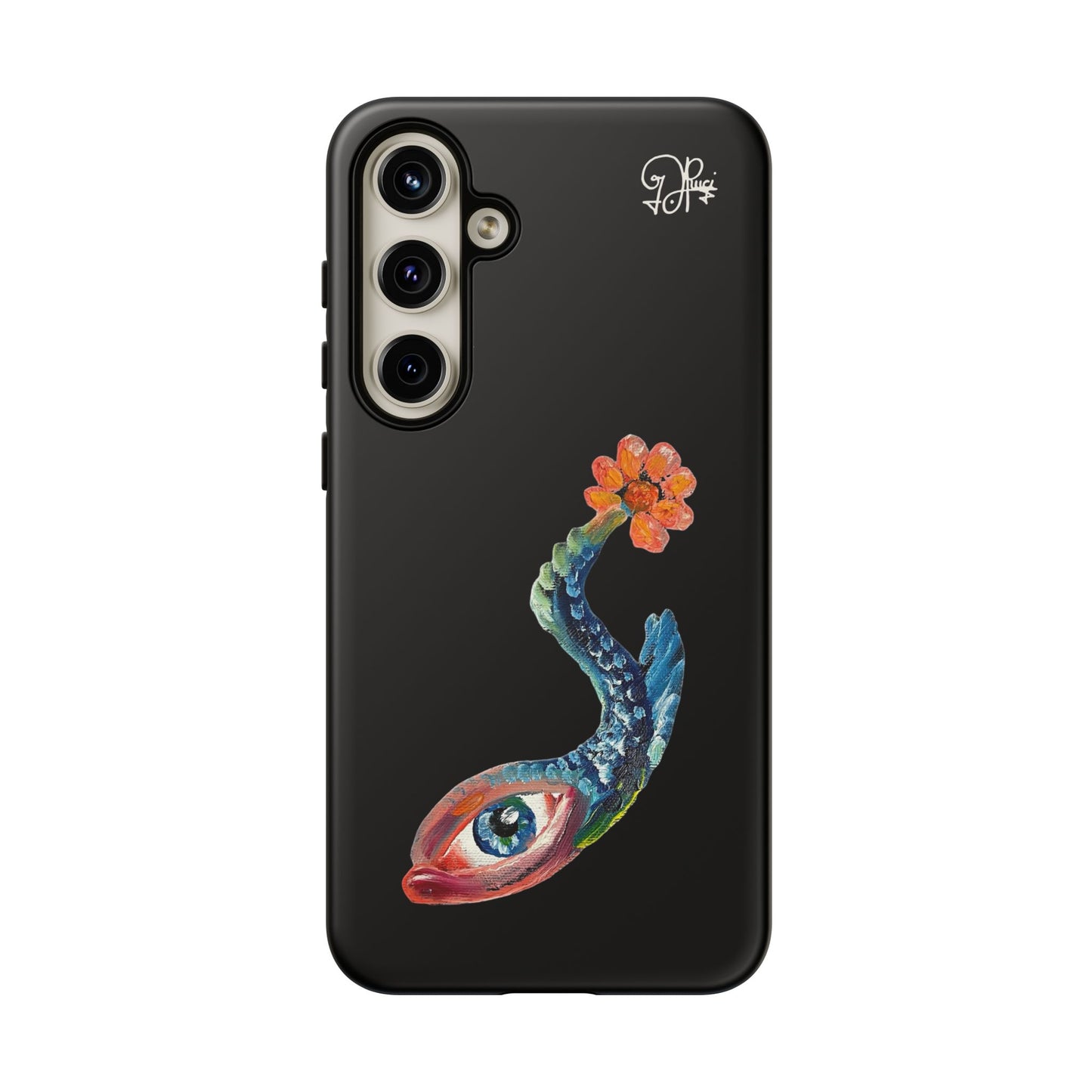Koi Eye Tough Phone Case — Colorful Surreal Fish Design on Black