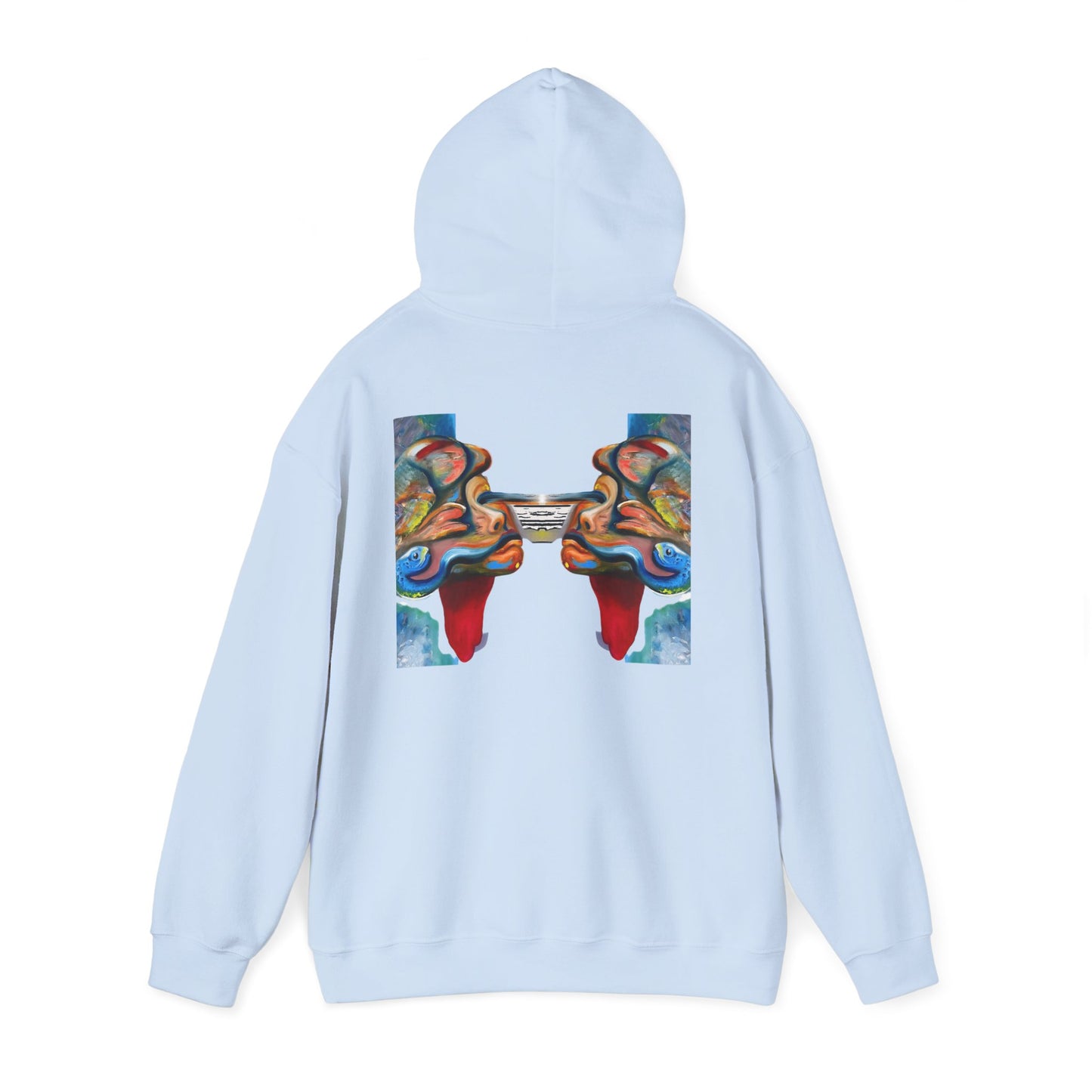 Abstract Face Mirror Hoodie — Colorful Surreal Art Pullover (AMRU)