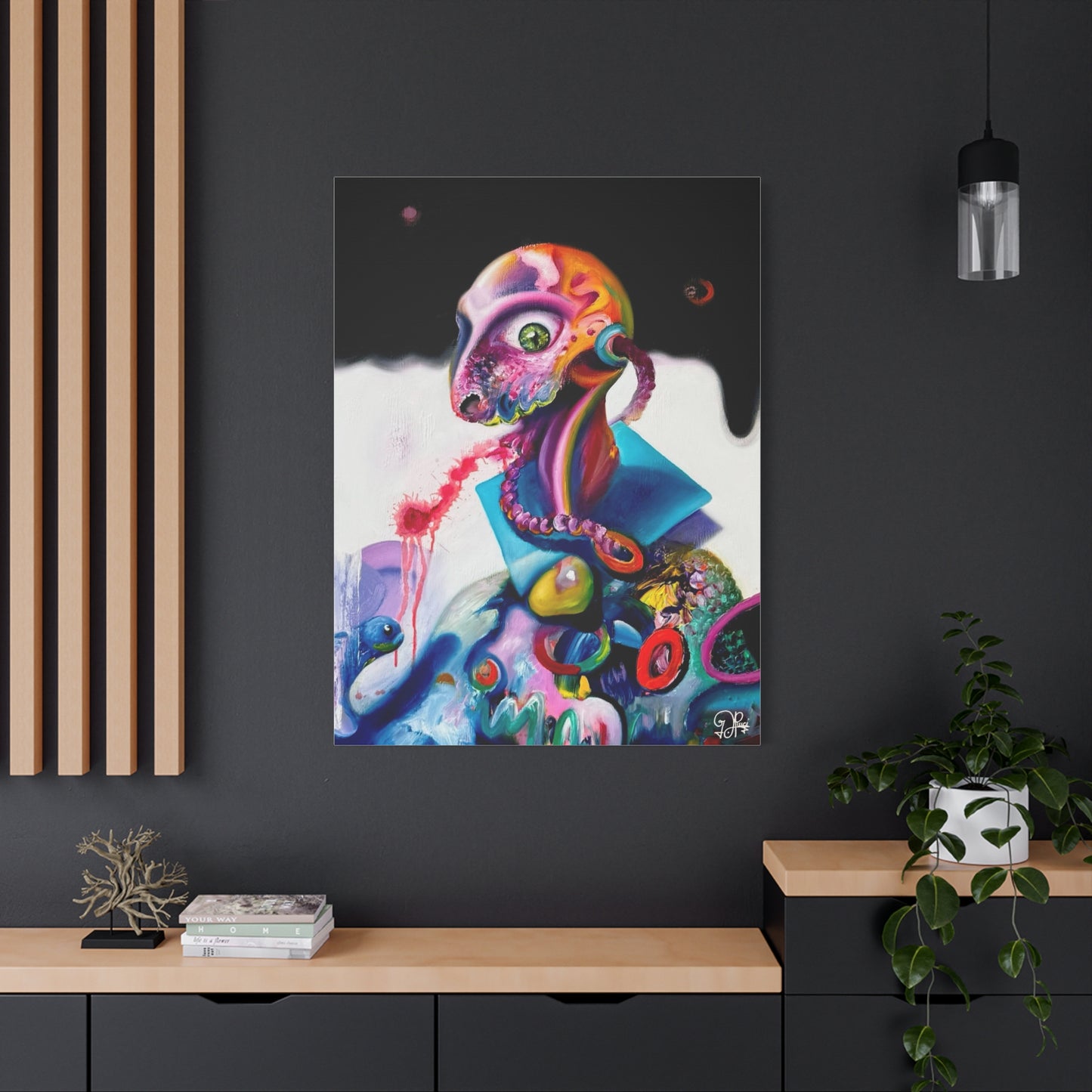 Surreal Neon Creature Matte Canvas Art — Colorful Abstract Pop-Surrealism Wall Decor