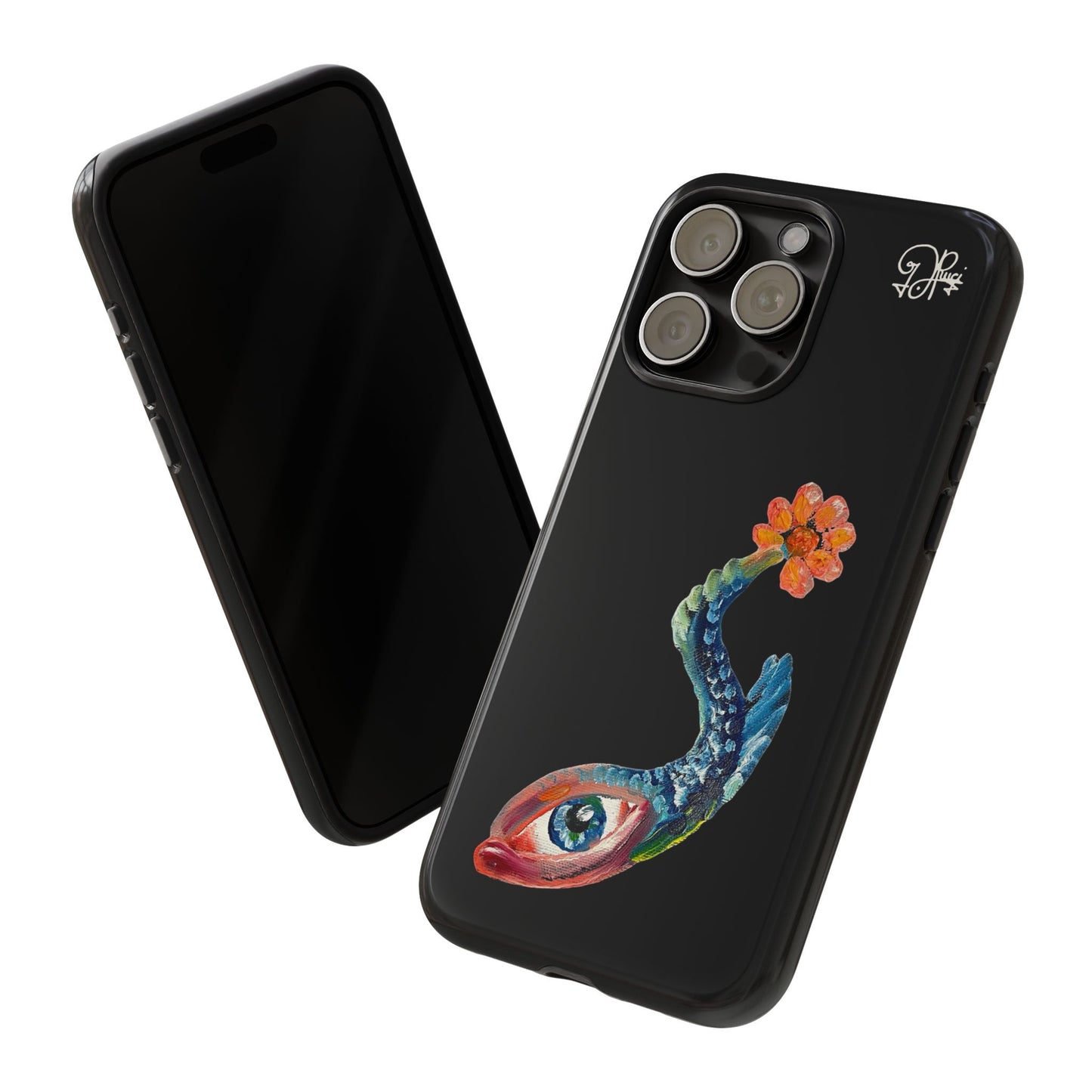 Koi Eye Tough Phone Case — Colorful Surreal Fish Design on Black