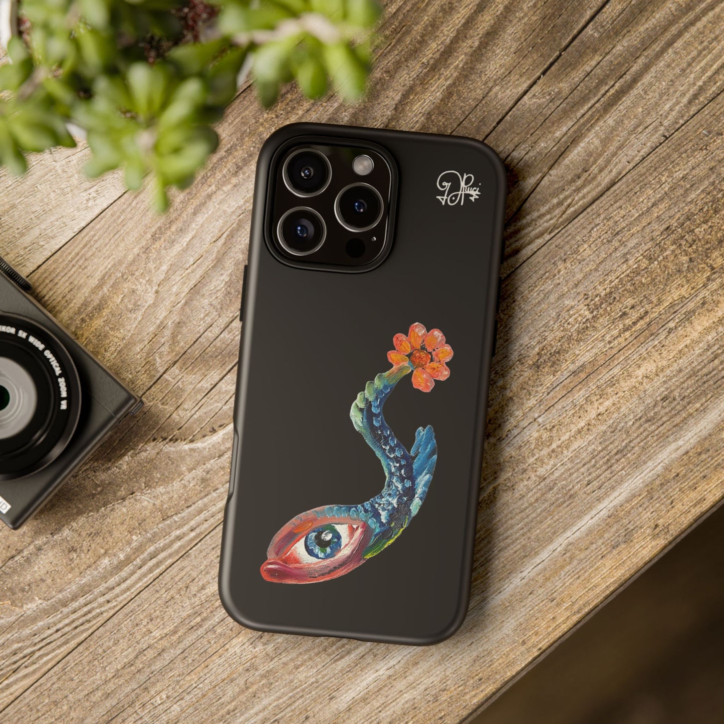 Koi Eye Tough Phone Case — Colorful Surreal Fish Design on Black