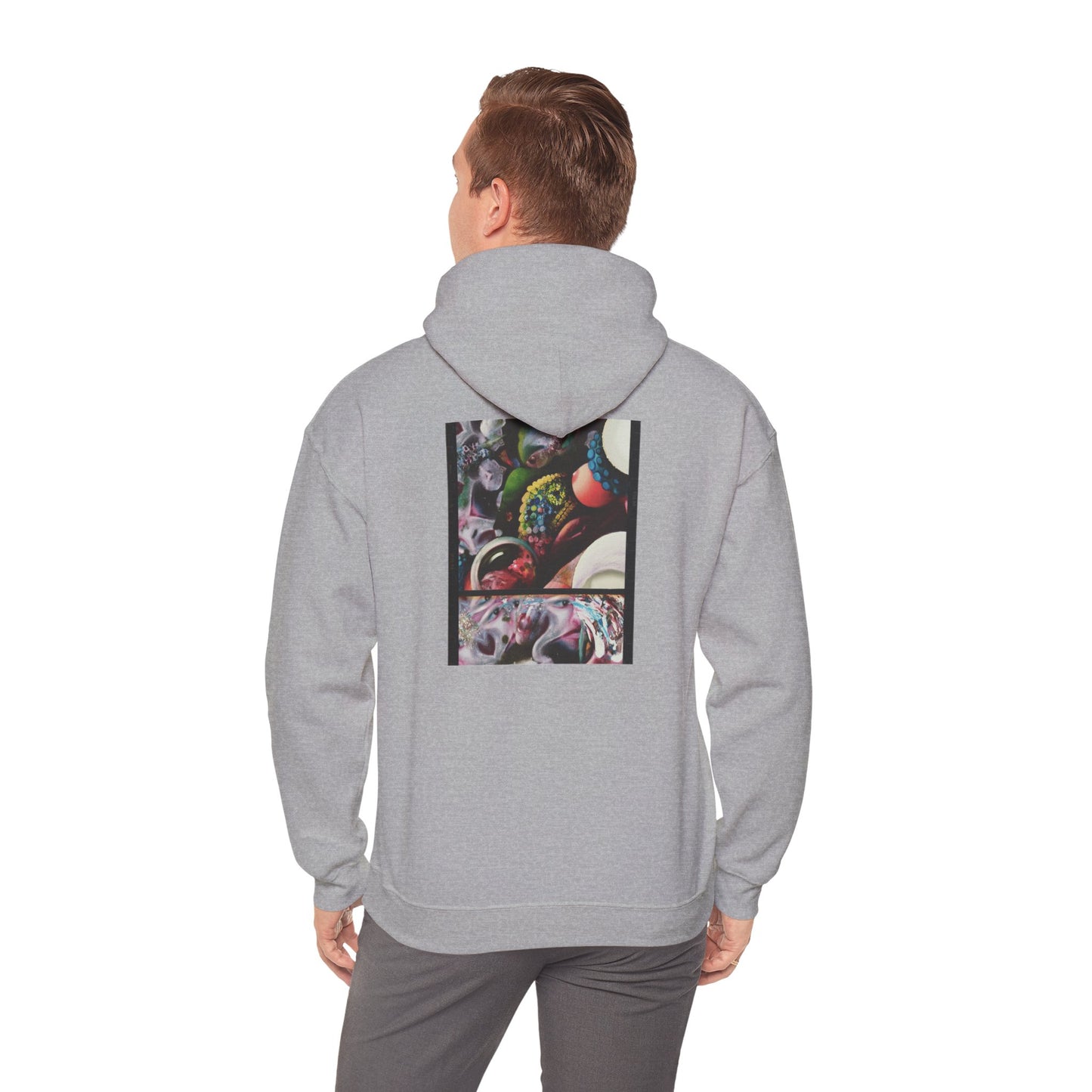 AMRU Graphic Hoodie — Abstract Cosmic Paint Pour Art Back Print