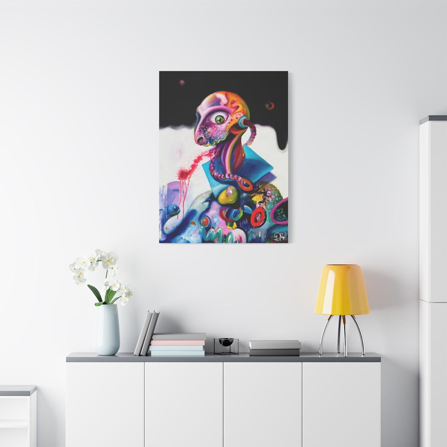 Surreal Neon Creature Matte Canvas Art — Colorful Abstract Pop-Surrealism Wall Decor