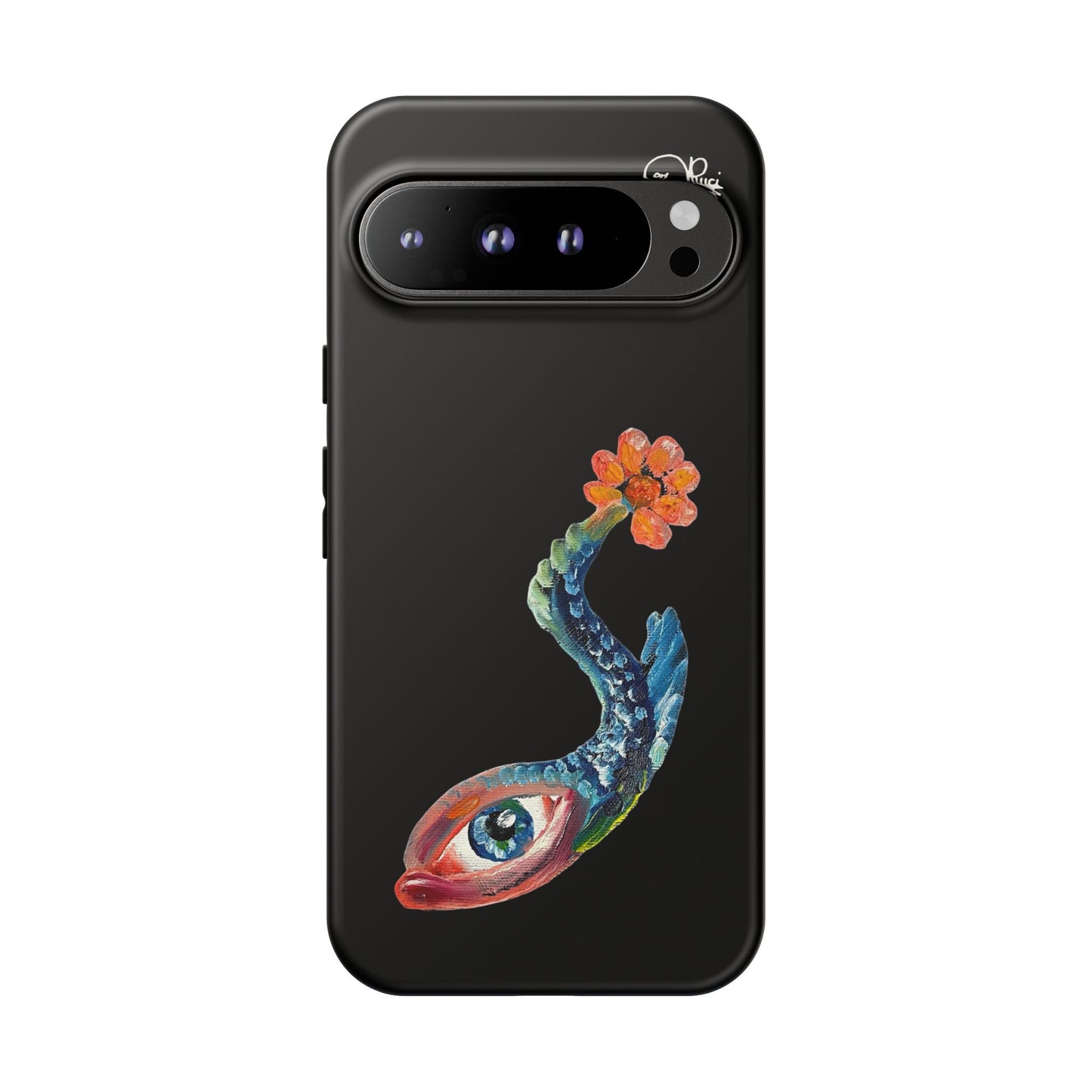 Koi Eye Tough Phone Case — Colorful Surreal Fish Design on Black