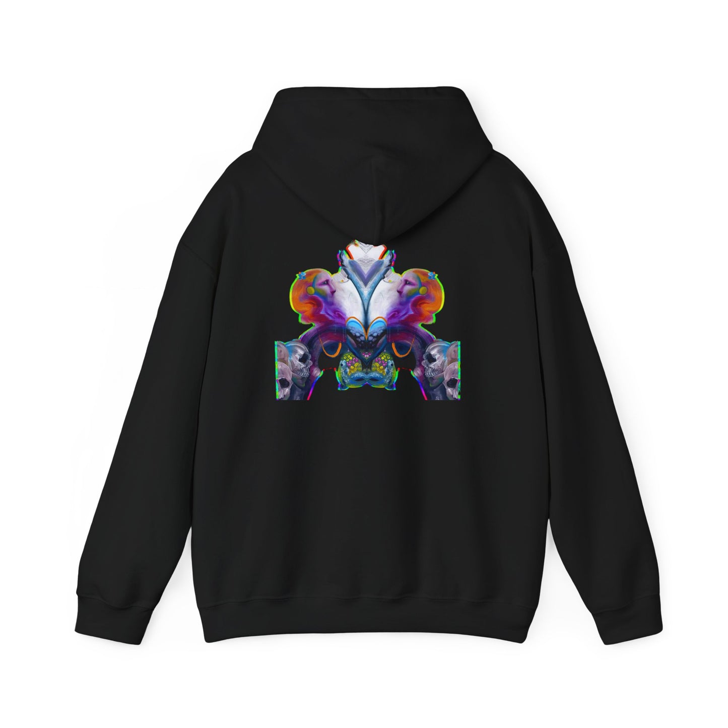Hoodie — AMRU Minimal Front Logo with Vibrant Abstract Back Art