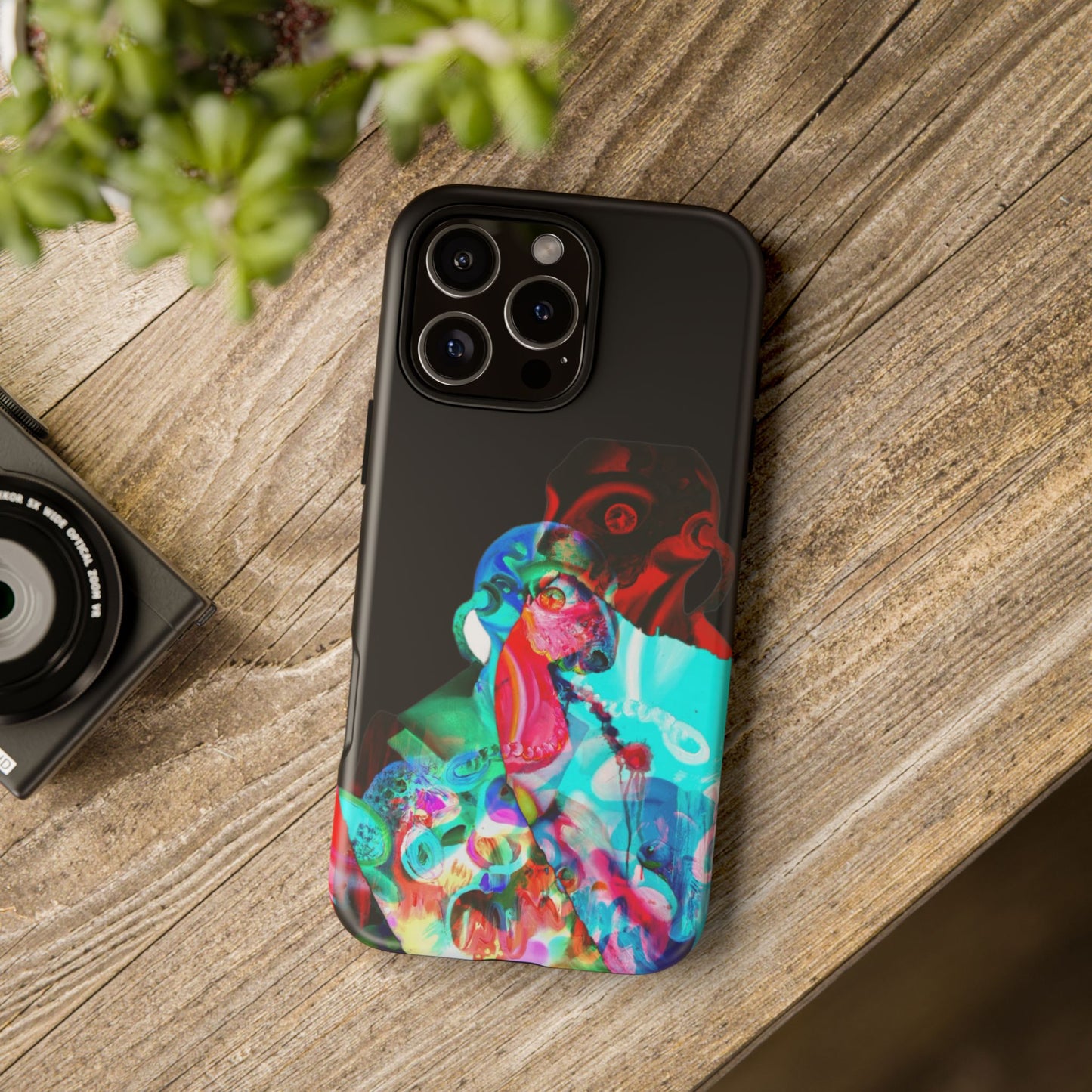 Protective Phone Case — Trippy Neon Abstract Skull Design