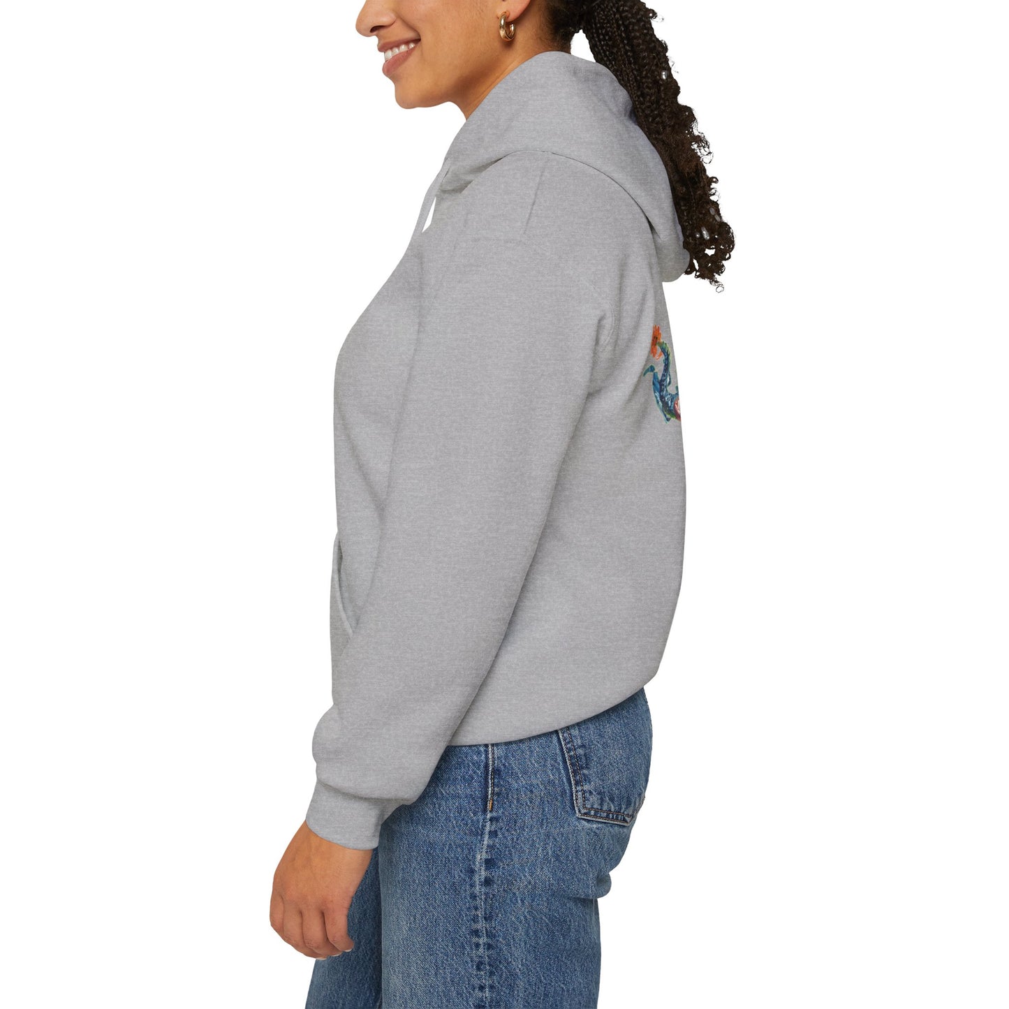 Floral Vine AMRU Hoodie — Minimal Logo Front, Embroidered Floral Back Sweatshirt