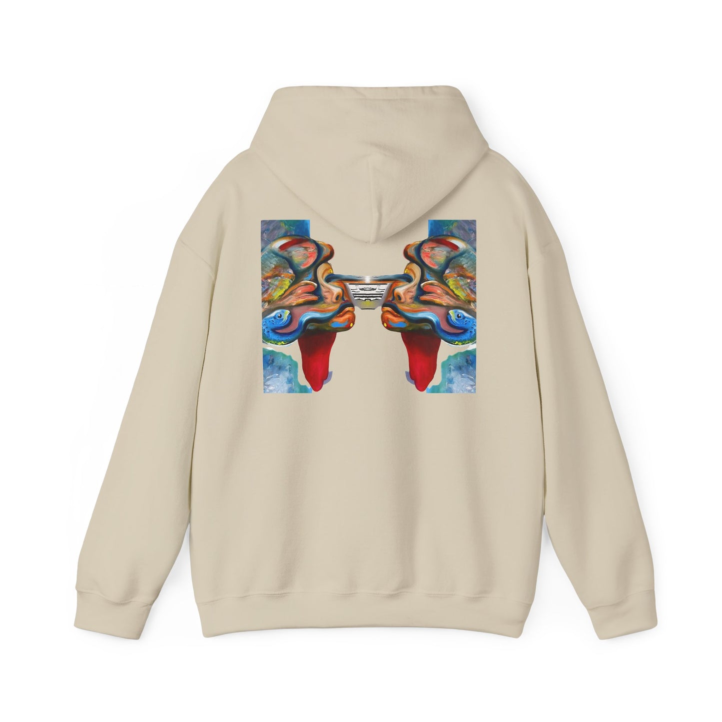 Abstract Face Mirror Hoodie — Colorful Surreal Art Pullover (AMRU)