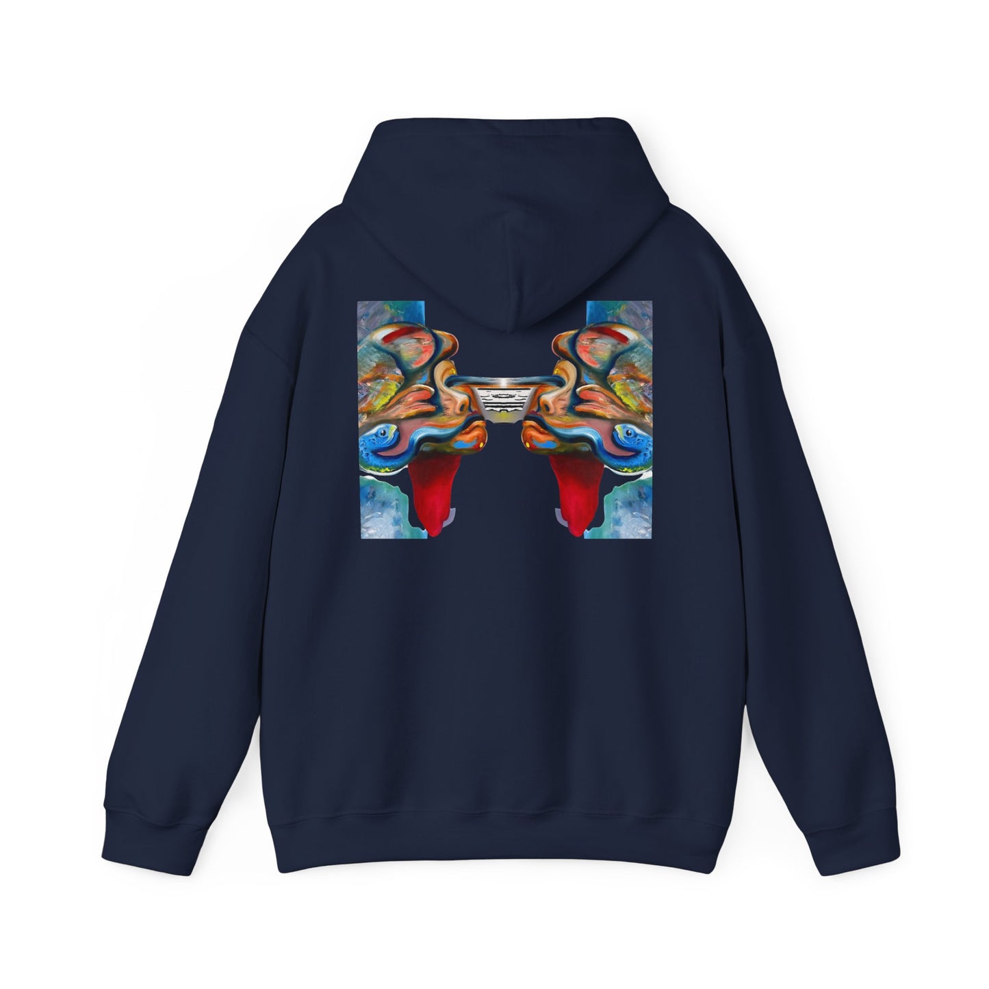 Abstract Face Mirror Hoodie — Colorful Surreal Art Pullover (AMRU)