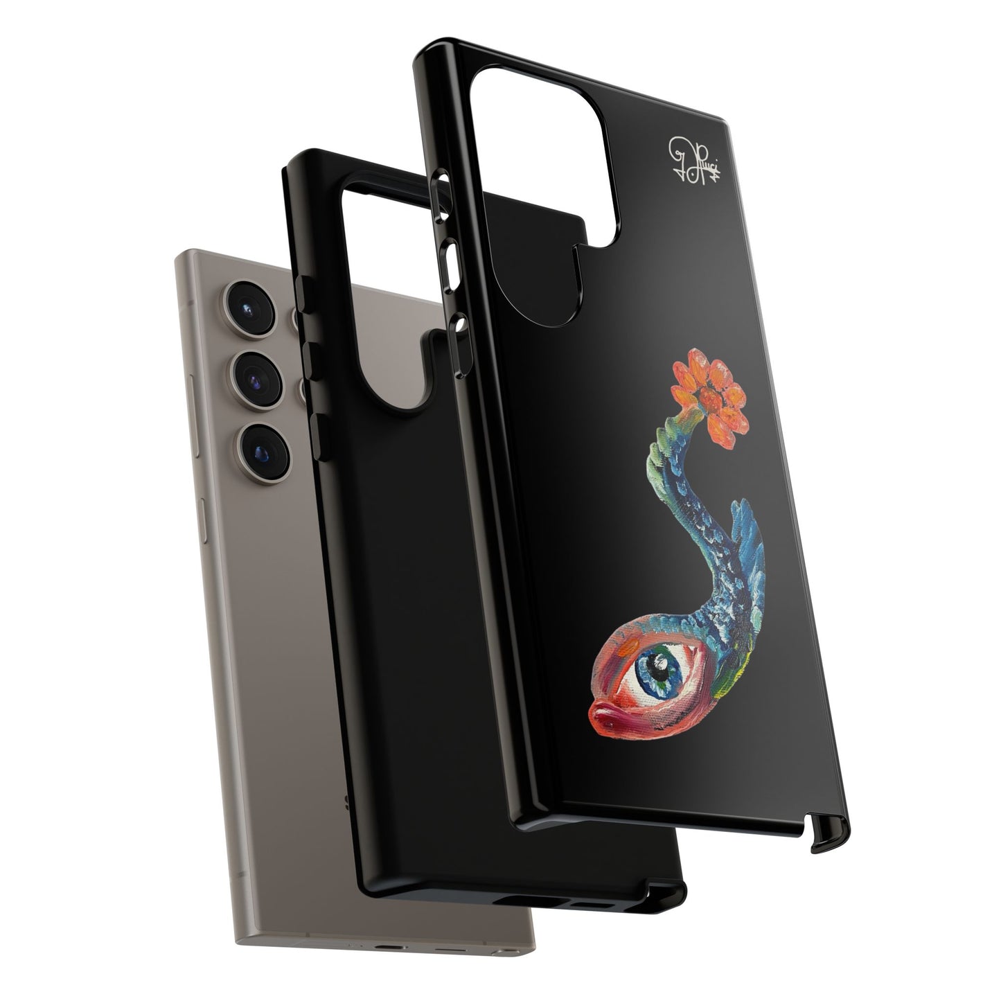 Koi Eye Tough Phone Case — Colorful Surreal Fish Design on Black