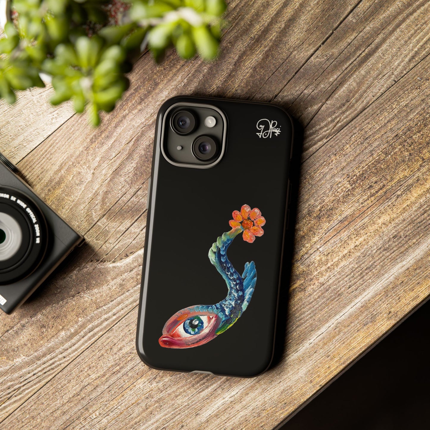 Koi Eye Tough Phone Case — Colorful Surreal Fish Design on Black