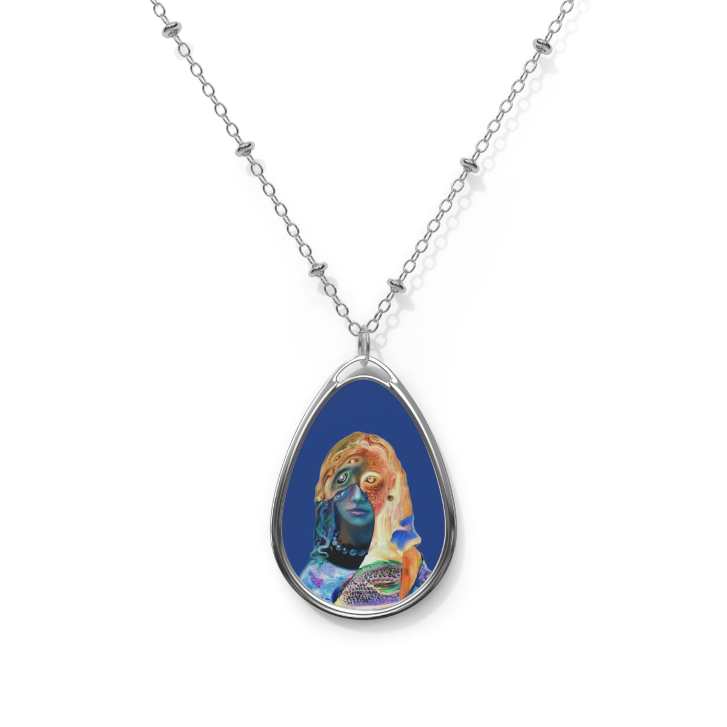 Abstract Portrait Oval Necklace — Artistic Colorblock Pendant
