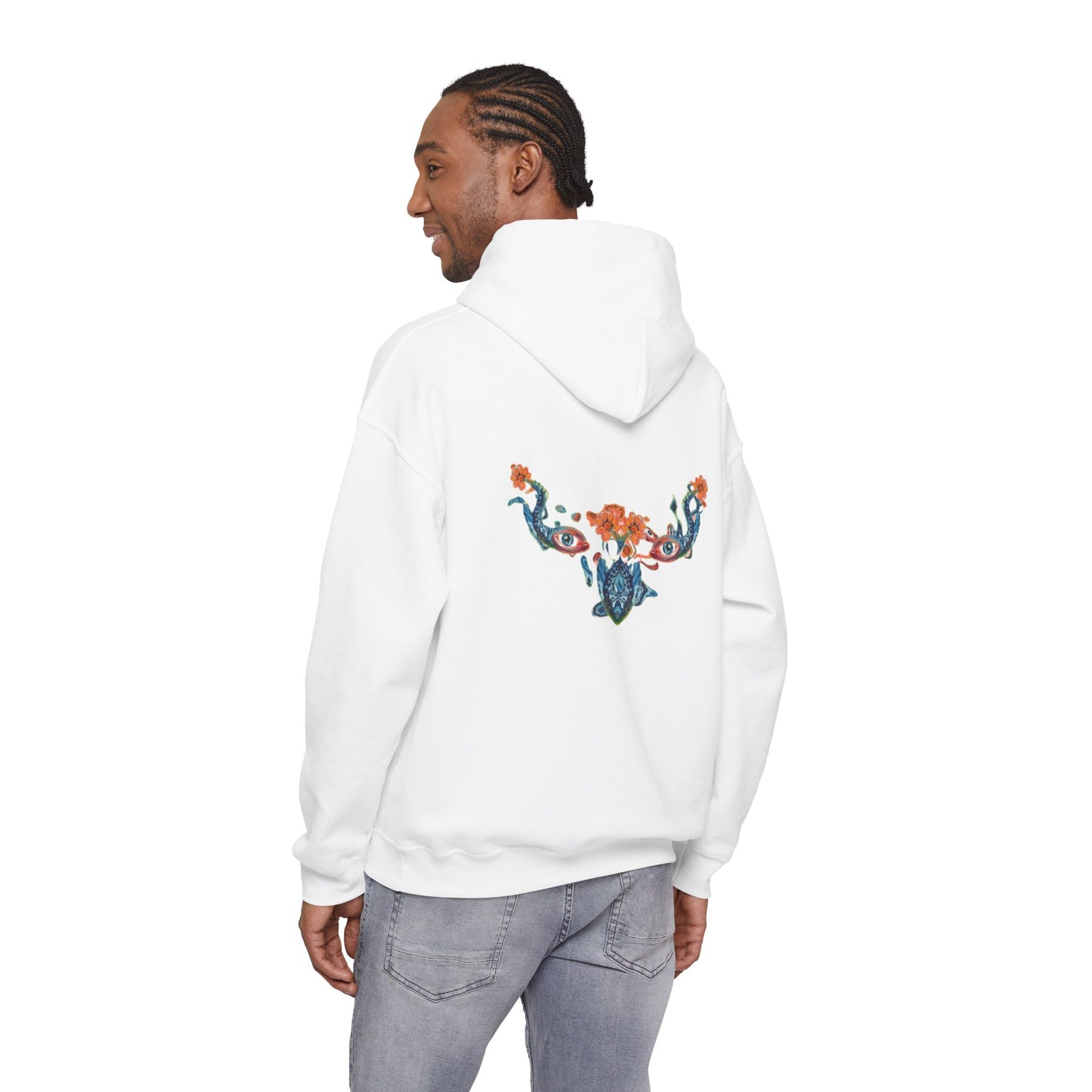 Floral Vine AMRU Hoodie — Minimal Logo Front, Embroidered Floral Back Sweatshirt