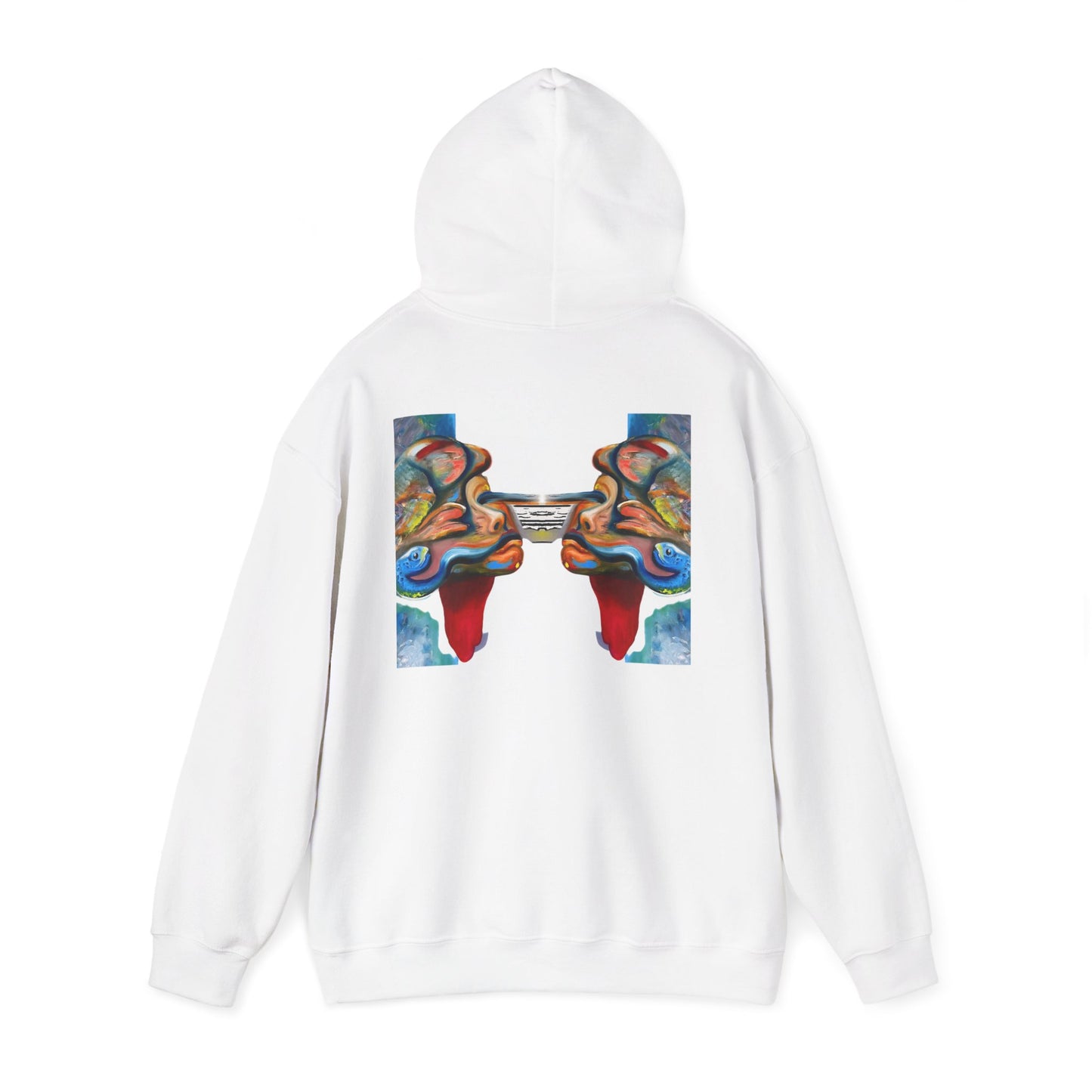 Abstract Face Mirror Hoodie — Colorful Surreal Art Pullover (AMRU)