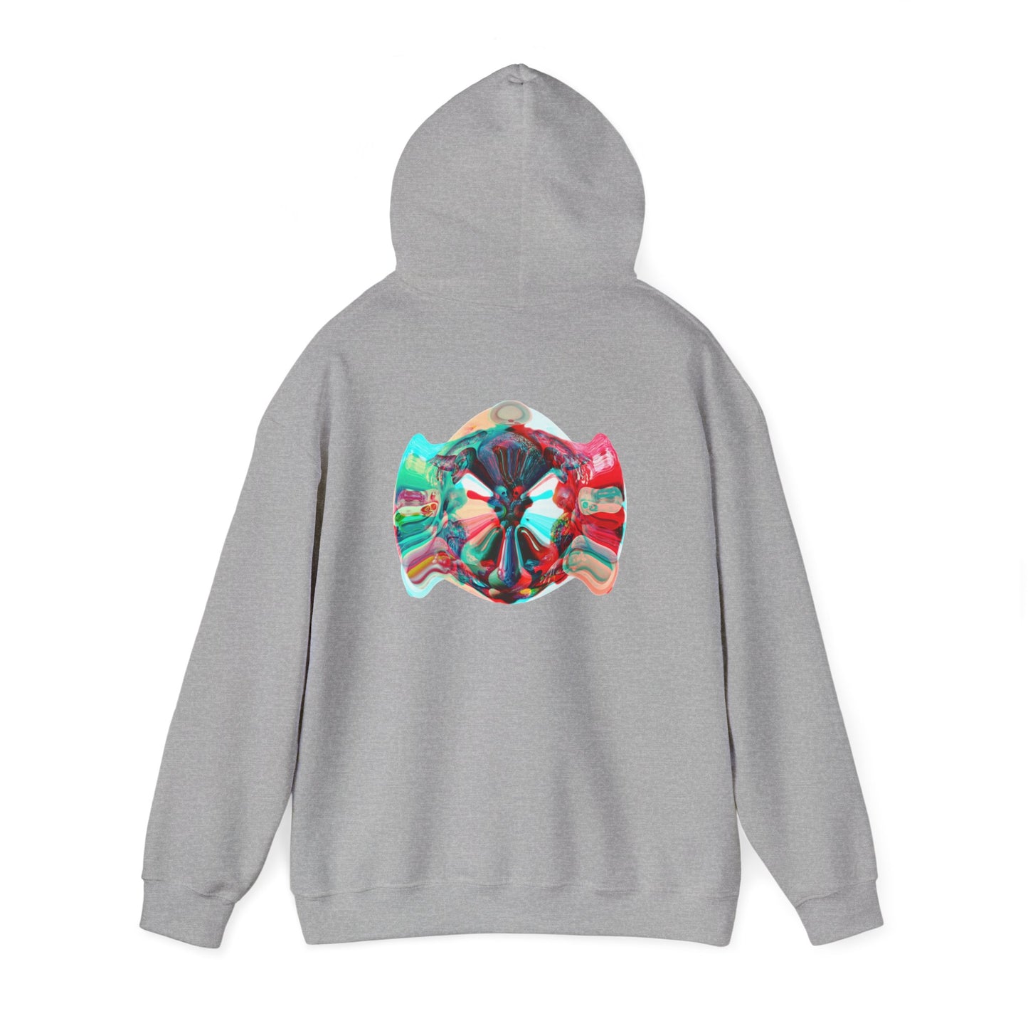 Hoodie — AMRU Minimal Front Logo & Colorful Abstract Back Art