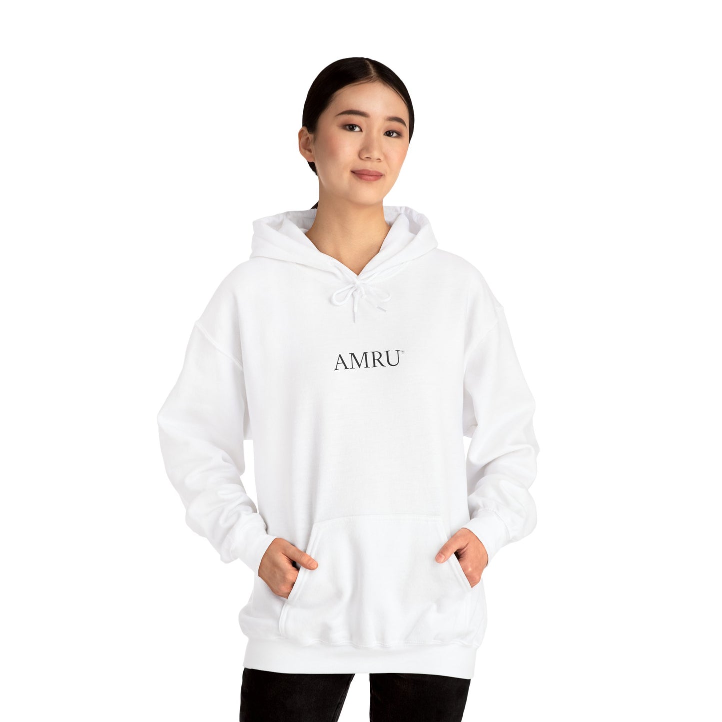 Hoodie — AMRU Minimal Front Logo & Colorful Abstract Back Art