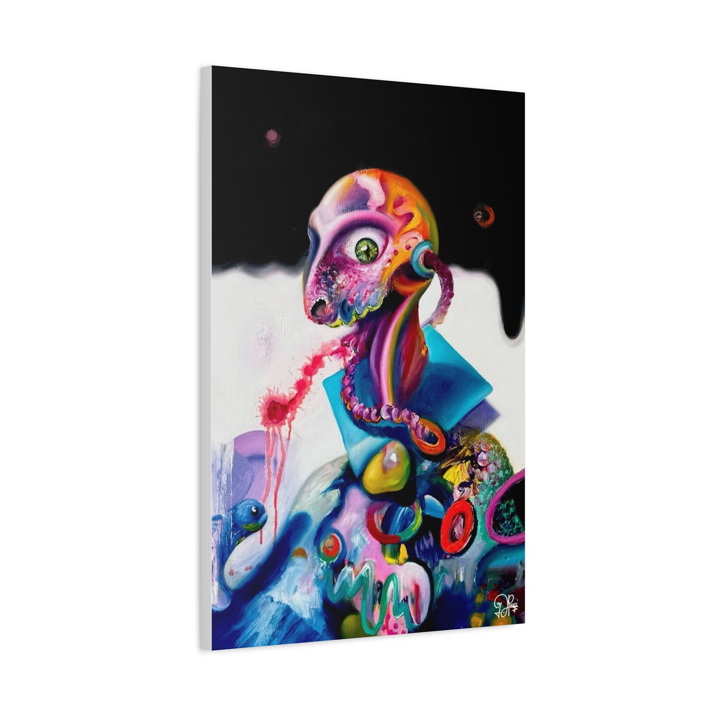 Surreal Neon Creature Matte Canvas Art — Colorful Abstract Pop-Surrealism Wall Decor