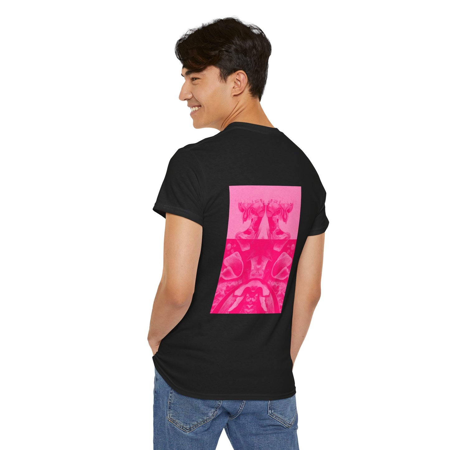 Graphic Tee — Hot Pink Abstract Mirror Design