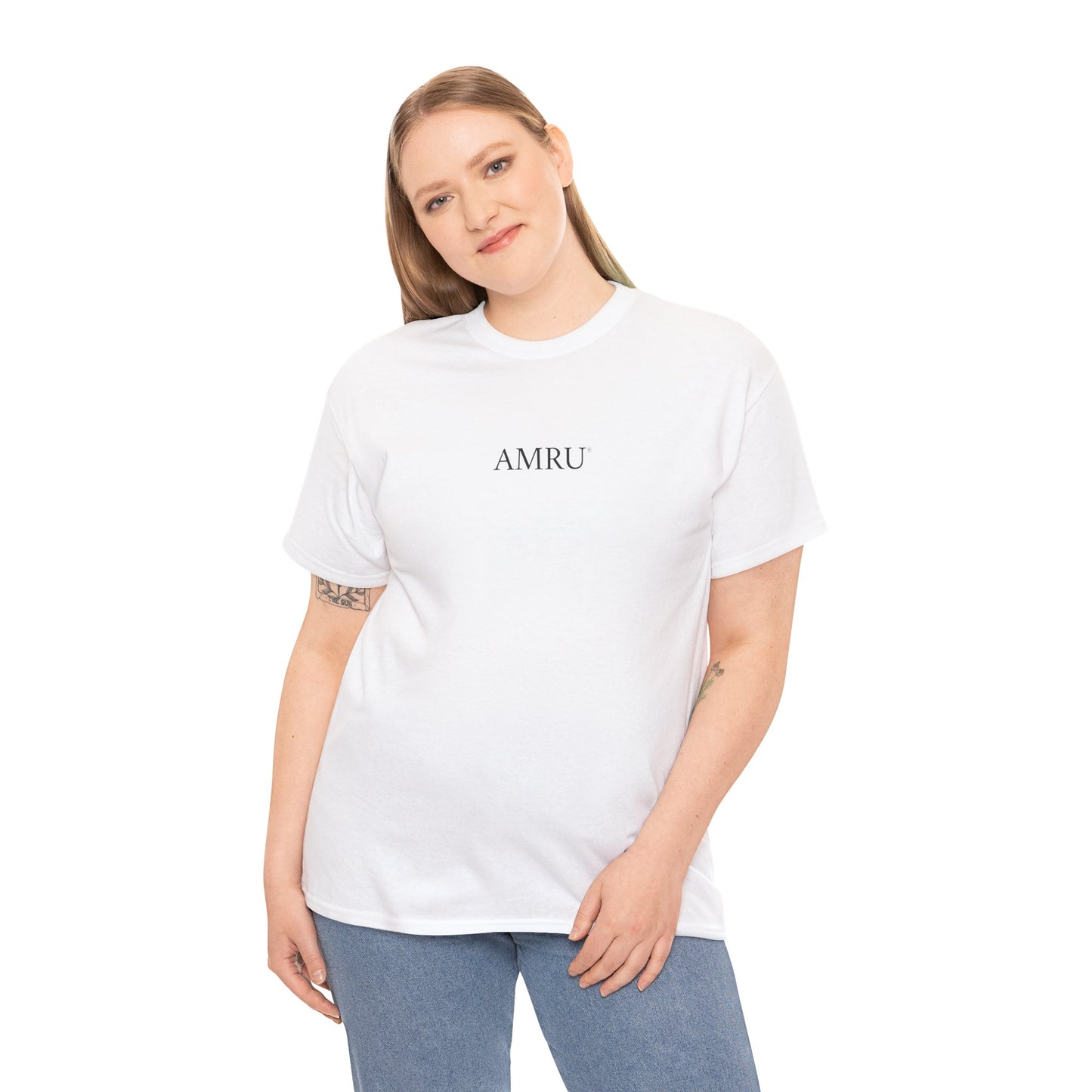 AMRU Minimalist Tee — Abstract Brushstroke Back Graphic