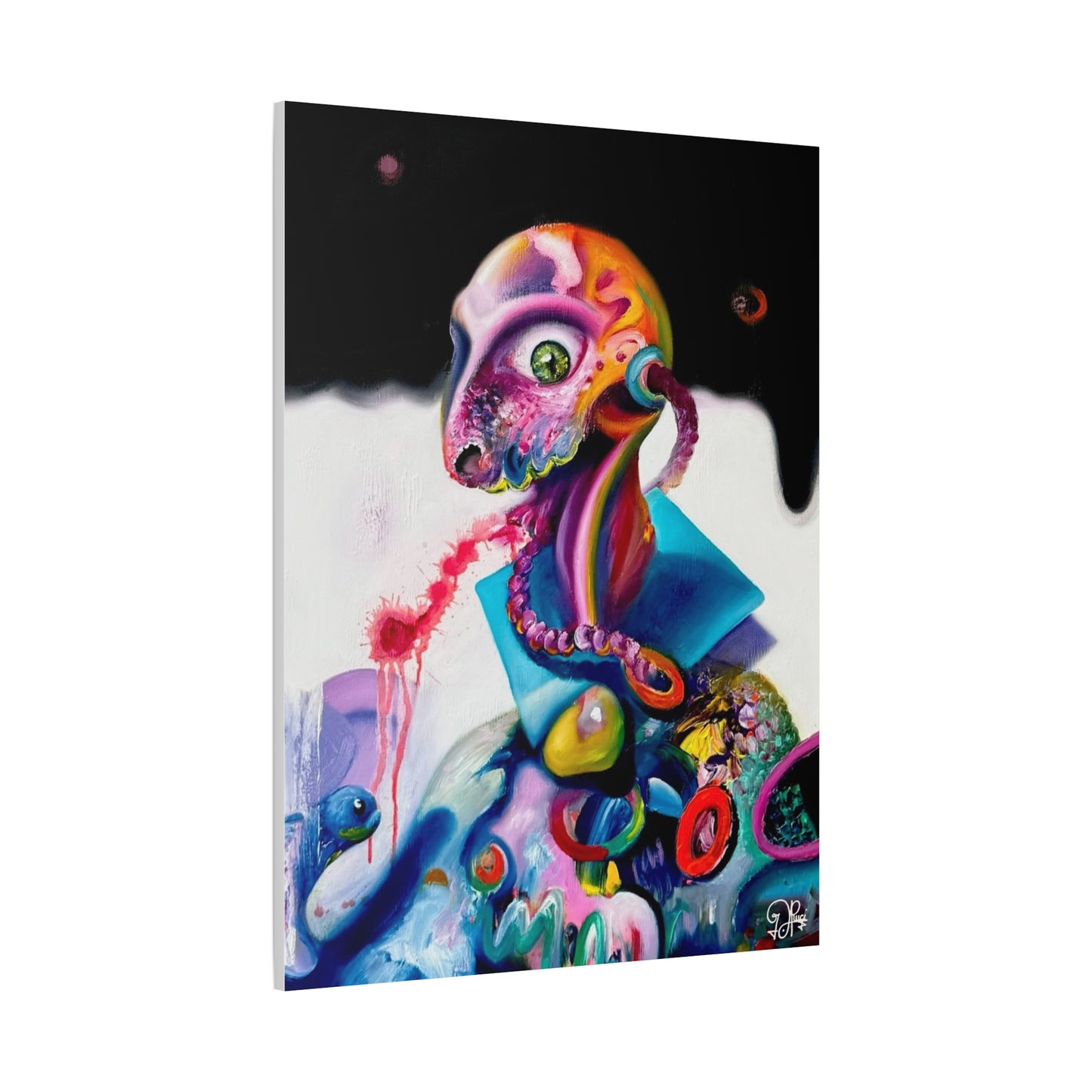 Surreal Neon Creature Matte Canvas Art — Colorful Abstract Pop-Surrealism Wall Decor