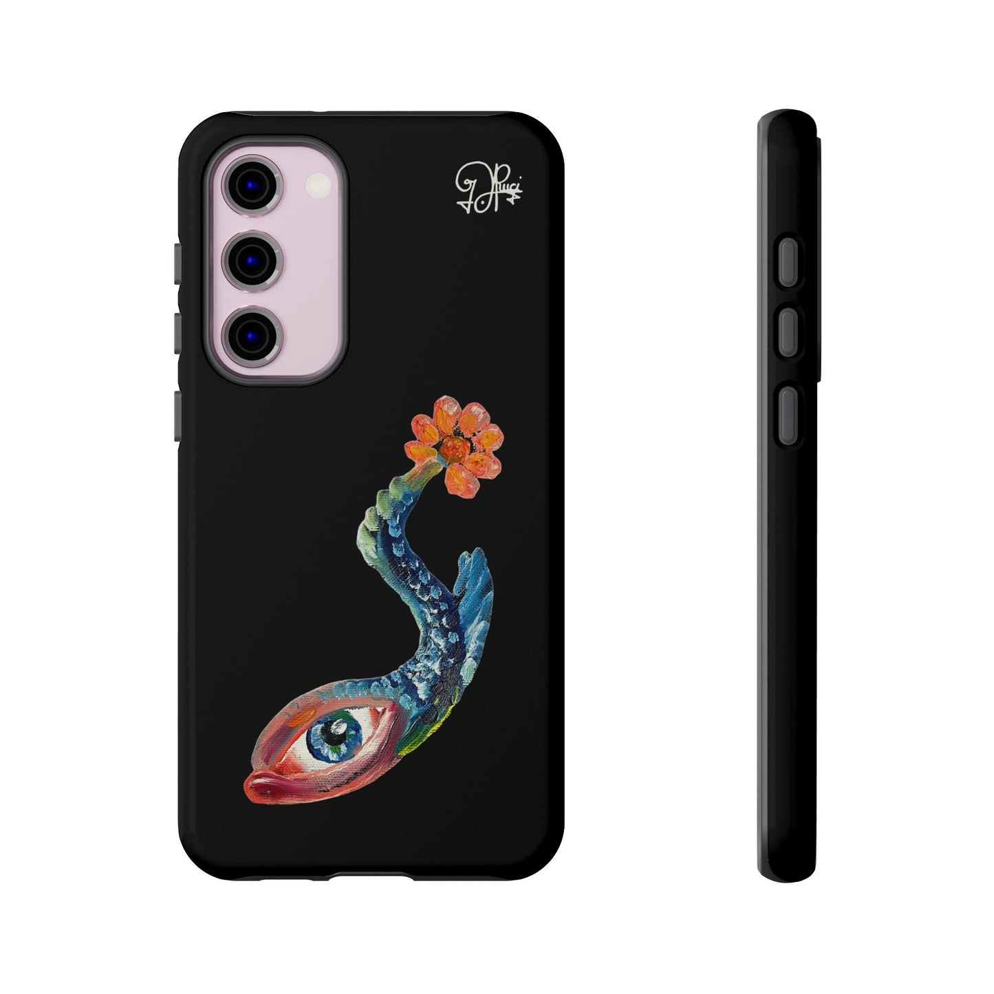 Koi Eye Tough Phone Case — Colorful Surreal Fish Design on Black