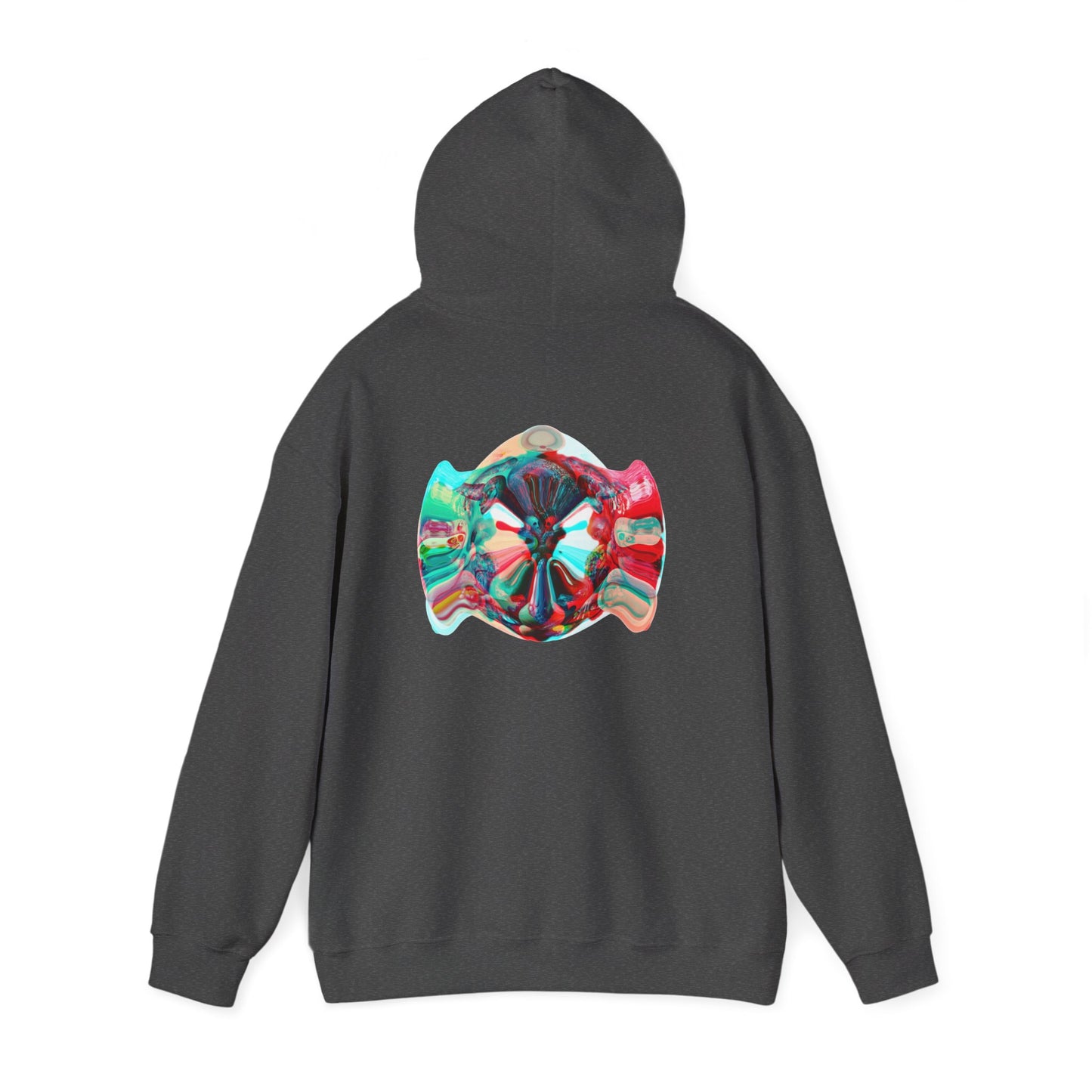 Hoodie — AMRU Minimal Front Logo & Colorful Abstract Back Art