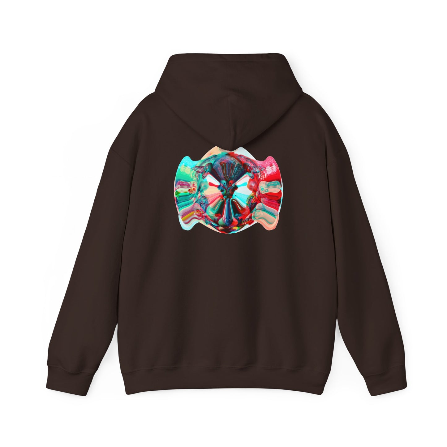 Hoodie — AMRU Minimal Front Logo & Colorful Abstract Back Art