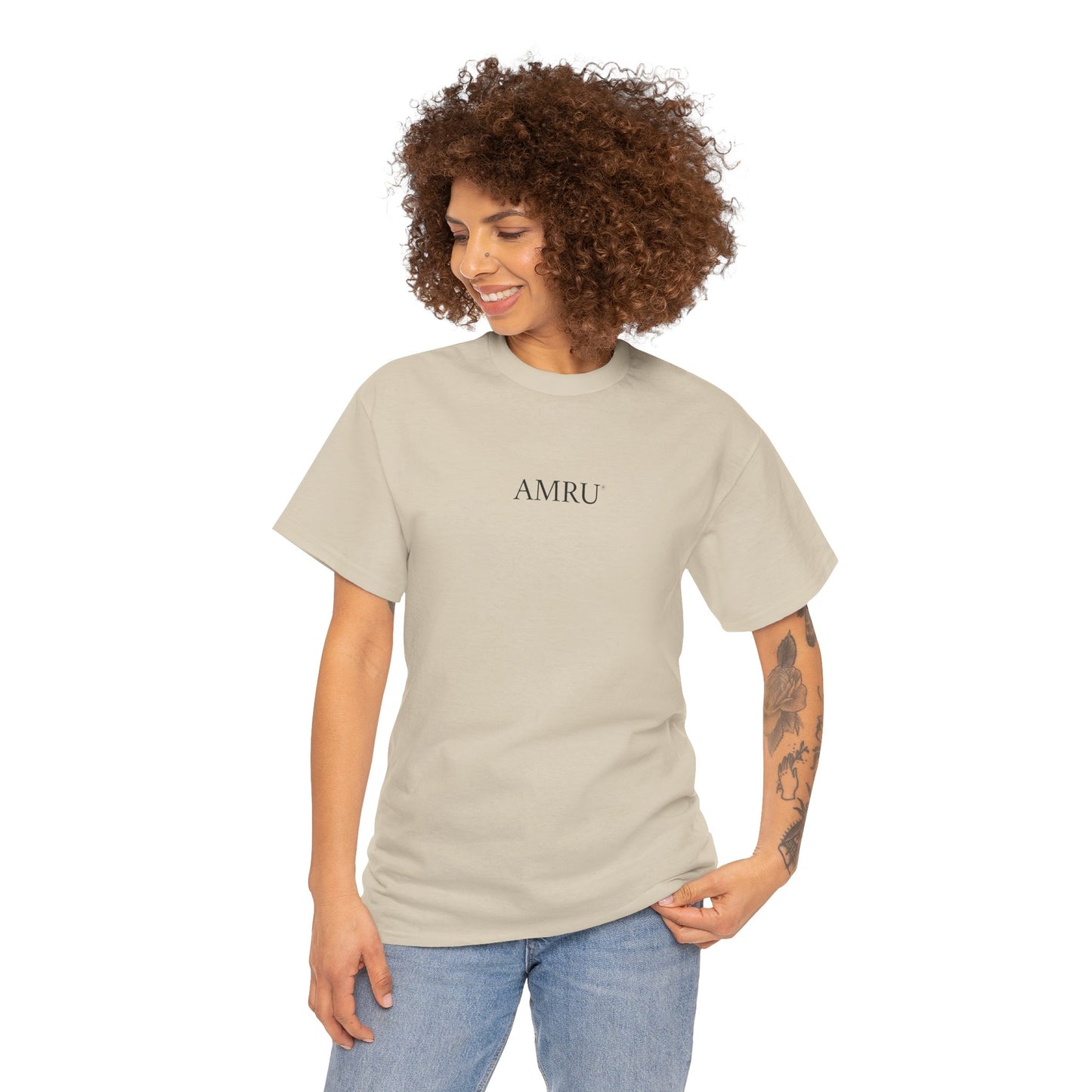 AMRU Minimalist Tee — Abstract Brushstroke Back Graphic