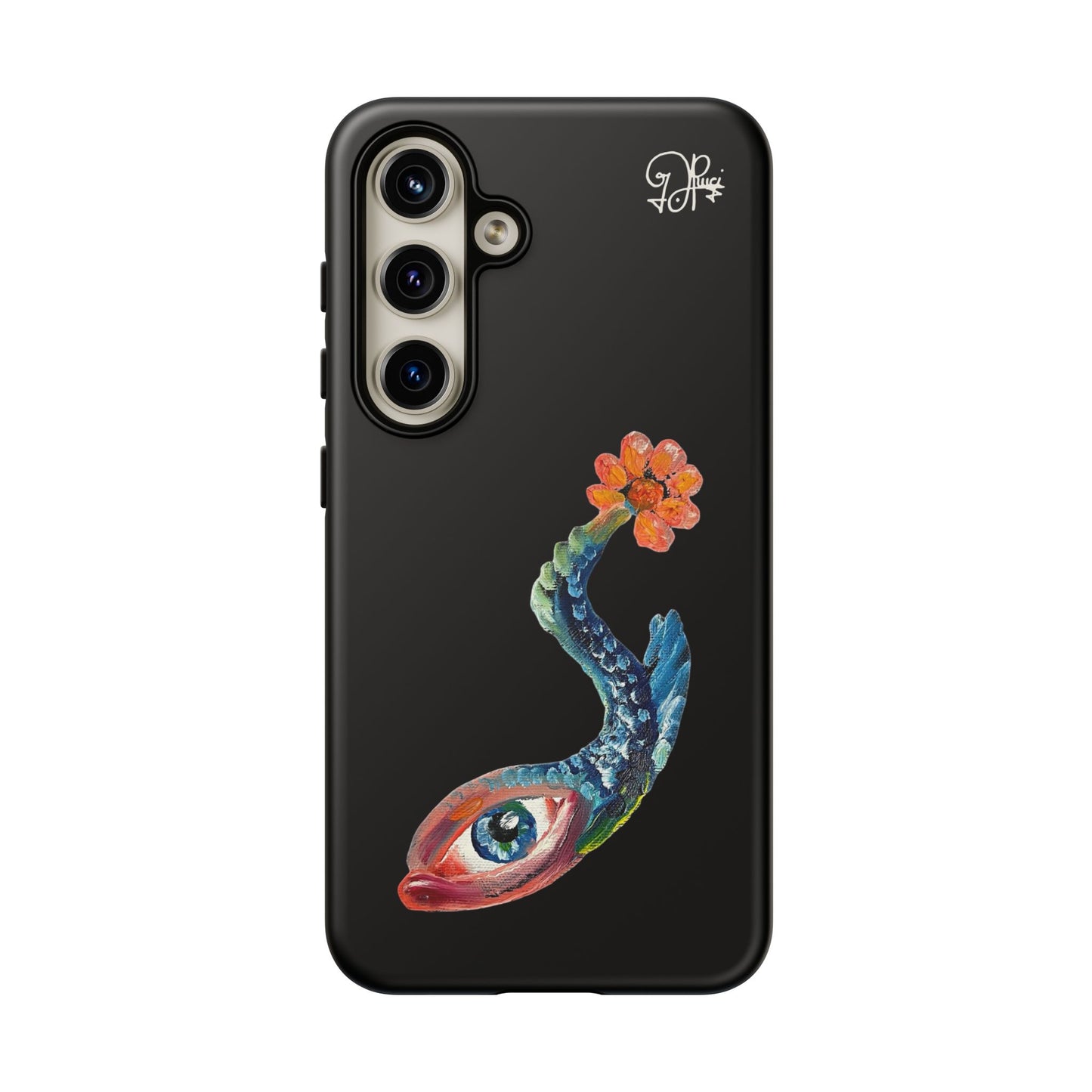 Koi Eye Tough Phone Case — Colorful Surreal Fish Design on Black
