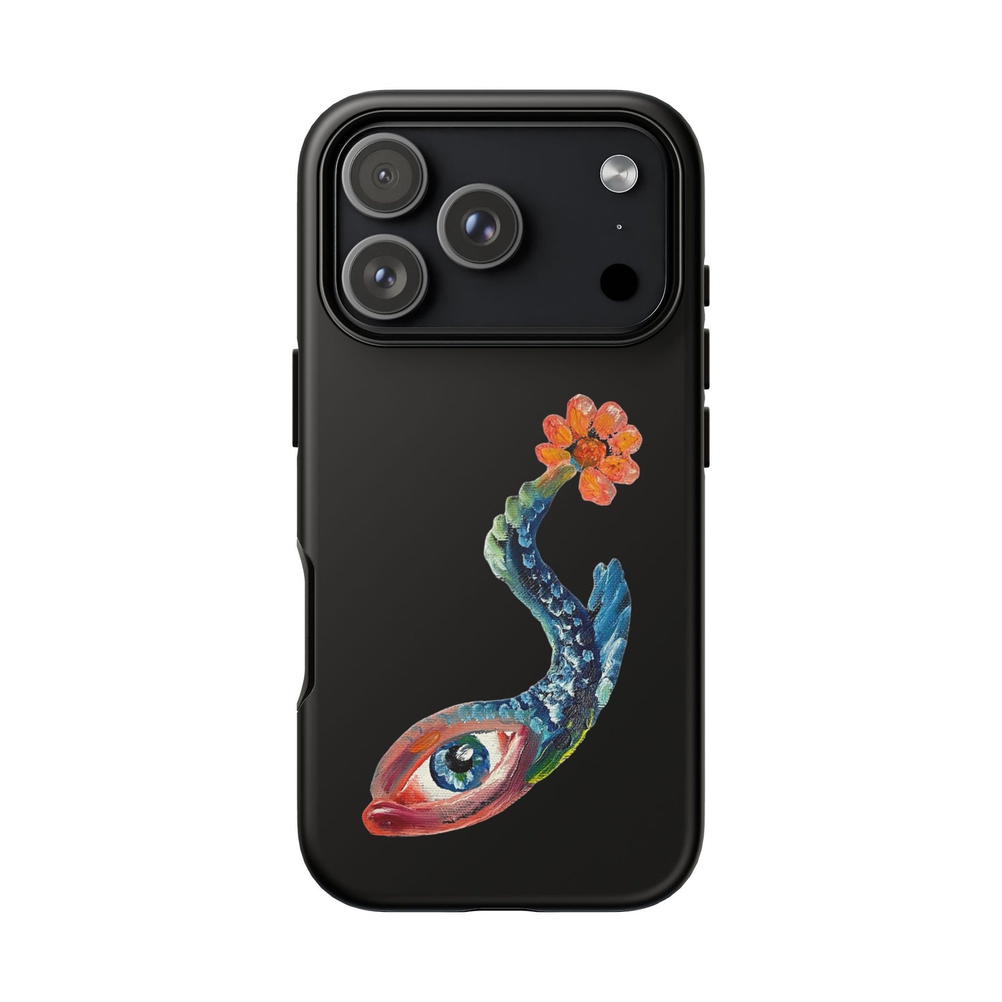 Koi Eye Tough Phone Case — Colorful Surreal Fish Design on Black