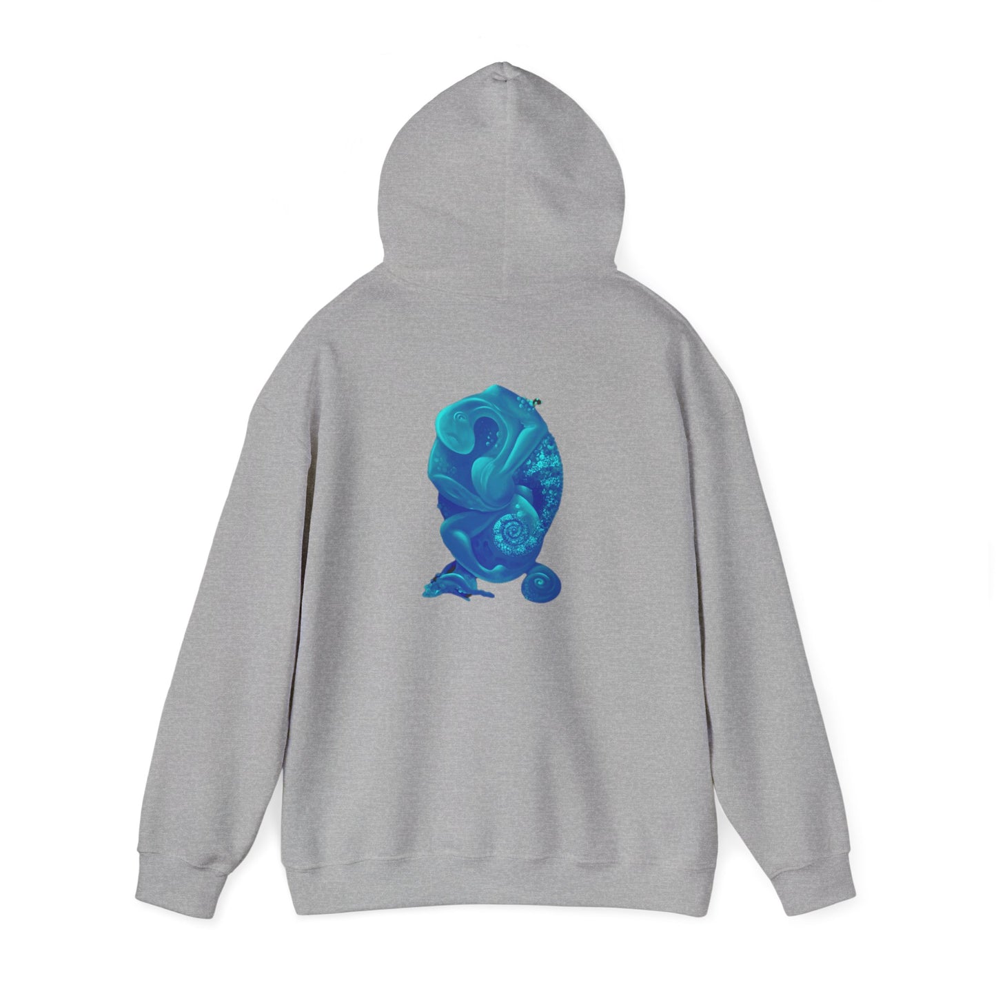 AMRU Minimal Logo Hoodie with Blue Abstract Art Back – Modern Streetwear Pullover