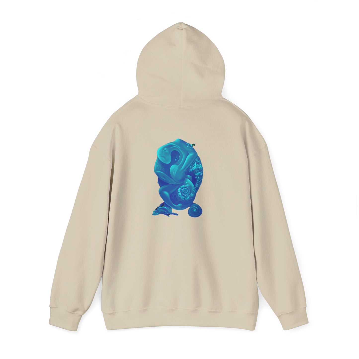 AMRU Minimal Logo Hoodie with Blue Abstract Art Back – Modern Streetwear Pullover