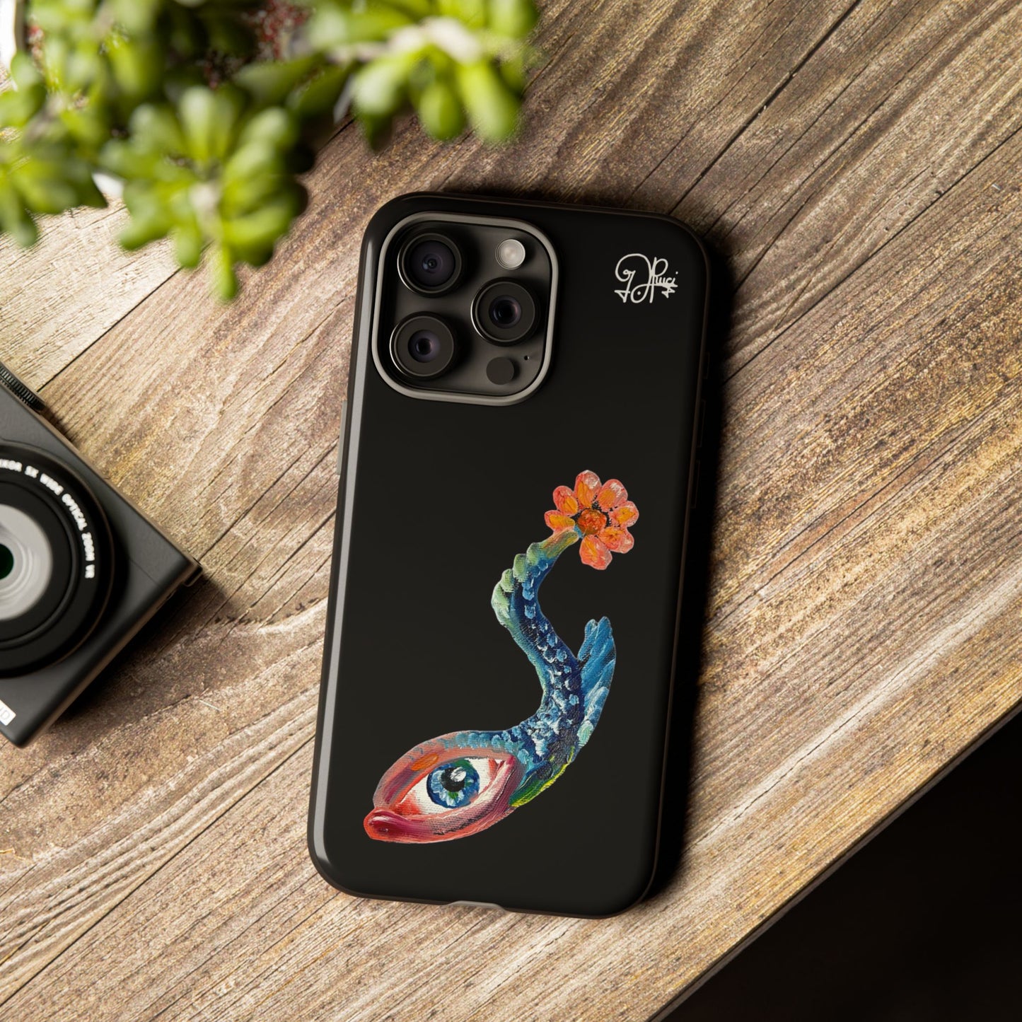 Koi Eye Tough Phone Case — Colorful Surreal Fish Design on Black