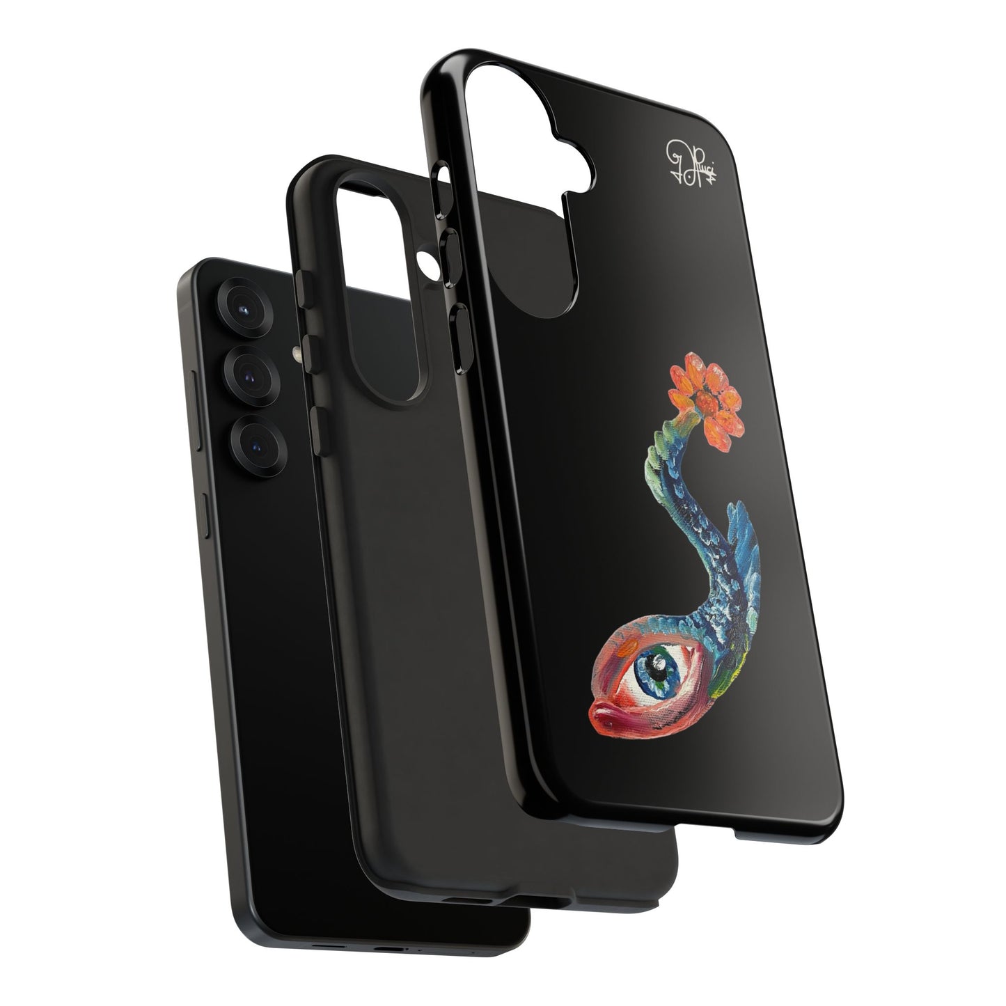 Koi Eye Tough Phone Case — Colorful Surreal Fish Design on Black