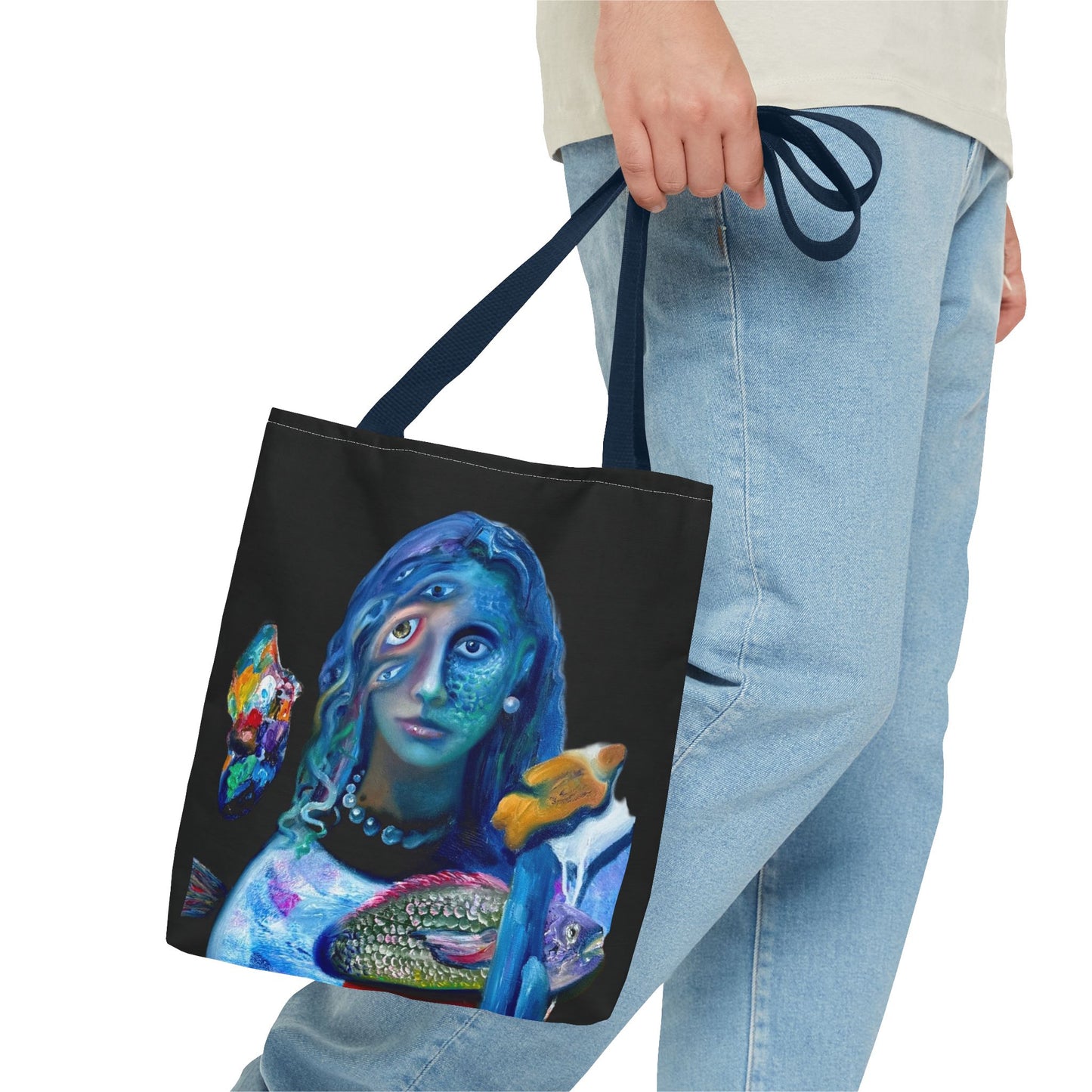 Psychedelic Mermaid Tote Bag – Surreal Three-Eyed Ocean Portrait All-Over Print